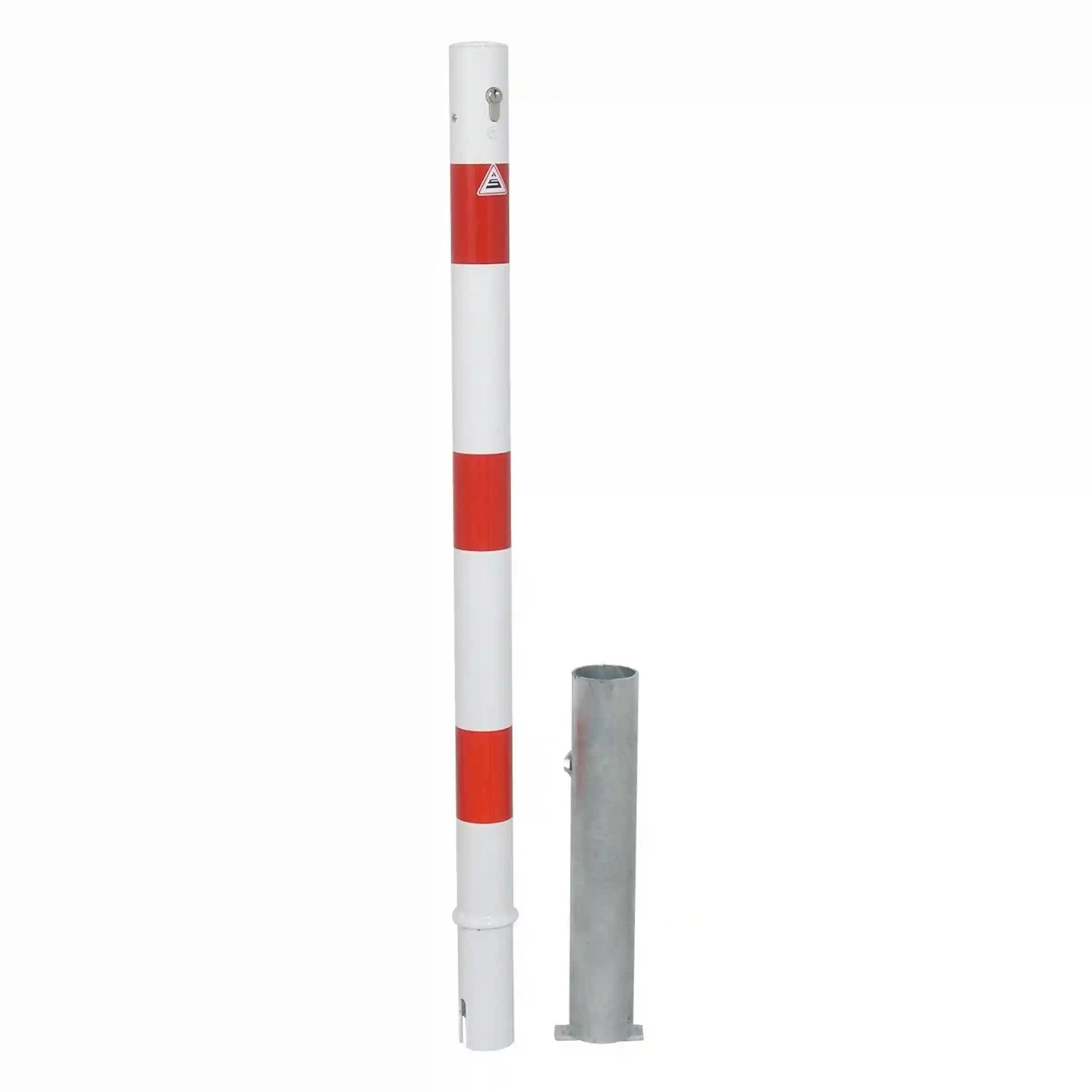 Edelstahl-Absperrpfosten 60 Mm, Geschliffen (Korn 240), Mit Flachkopf & Bodenhülse – Herausnehmbar Per Zylinderschloss, Made In Germany Edelstahl-Absperrpfosten 60 Mm, Geschliffen (Korn 240), Mit Flachkopf & Bodenhülse – Herausnehmbar Per Zylinderschloss, Made In Germany
