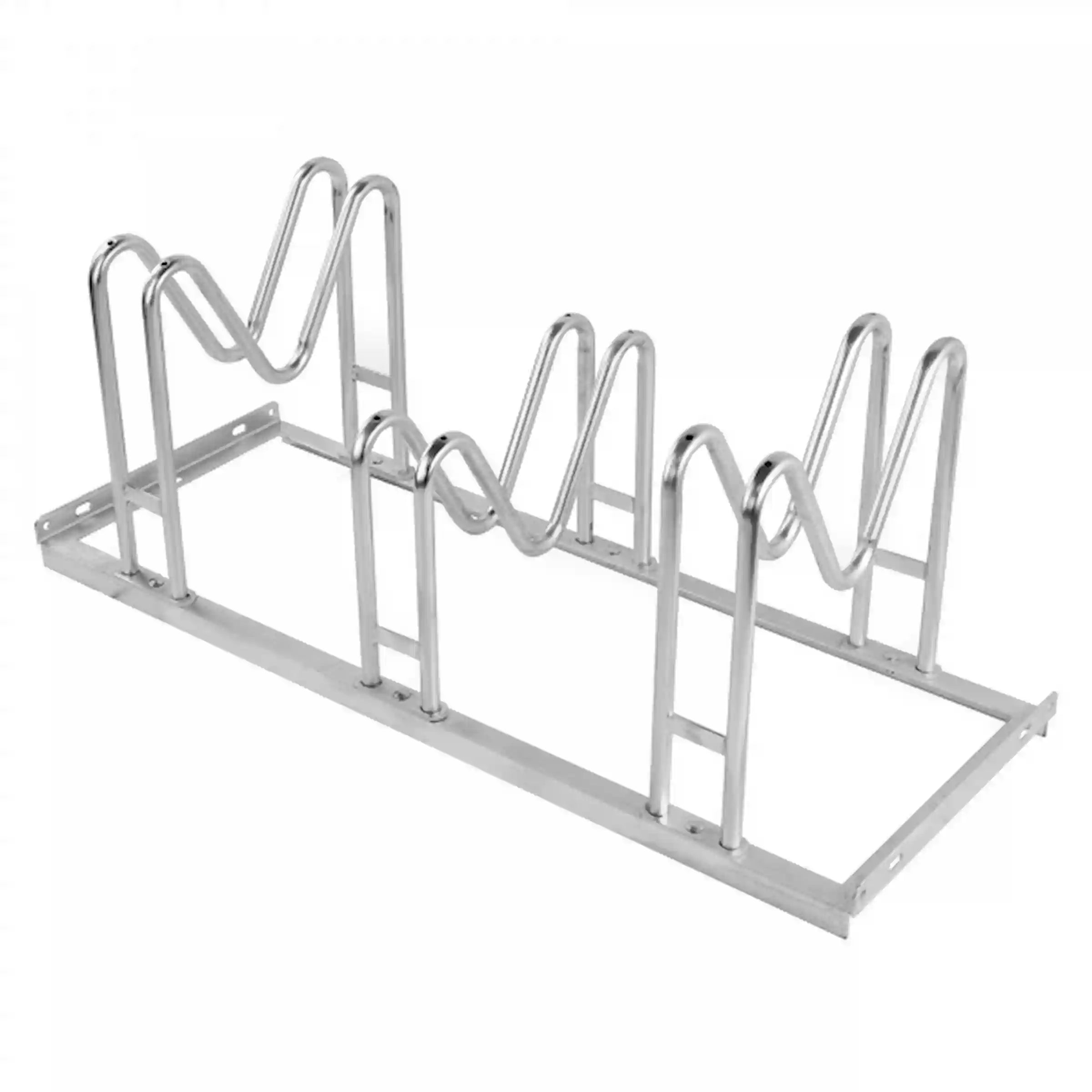 Robuster Fahrradparker aus feuerverzinktem Stahl für ein- oder zweiseitige Nutzung.