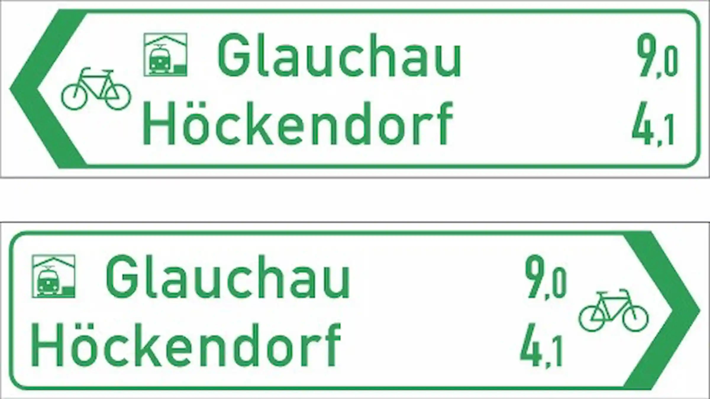 Radwegschild als Pfeilwegweiser, doppelseitig