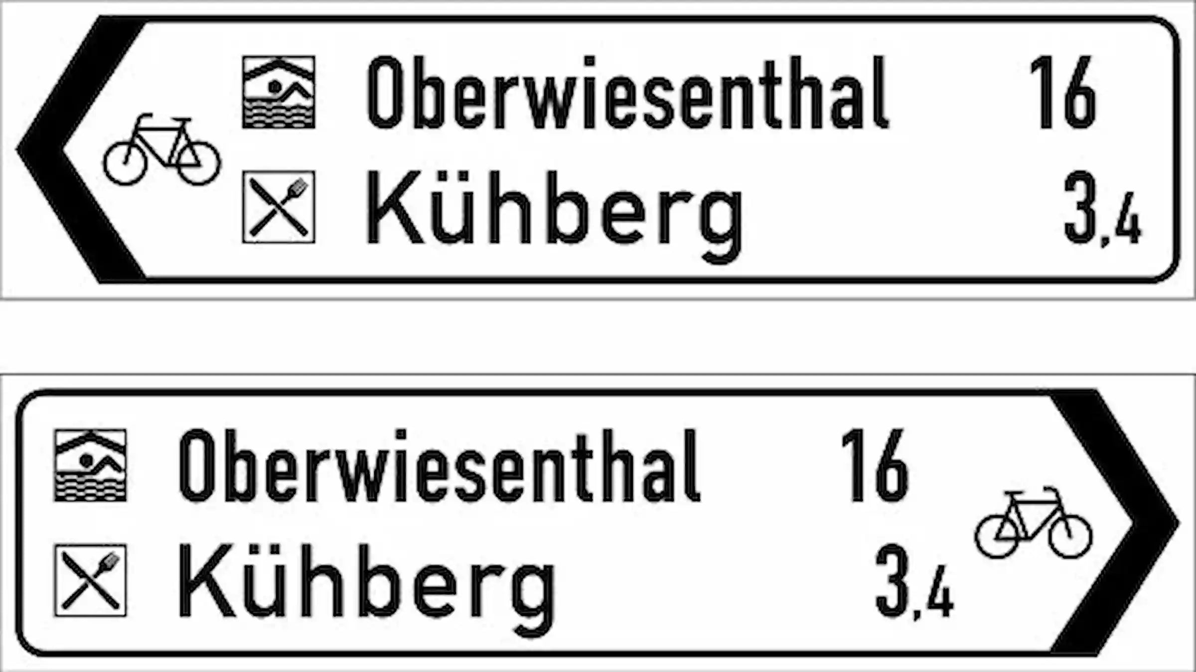 Radwegschild als Pfeilwegweiser, doppelseitig