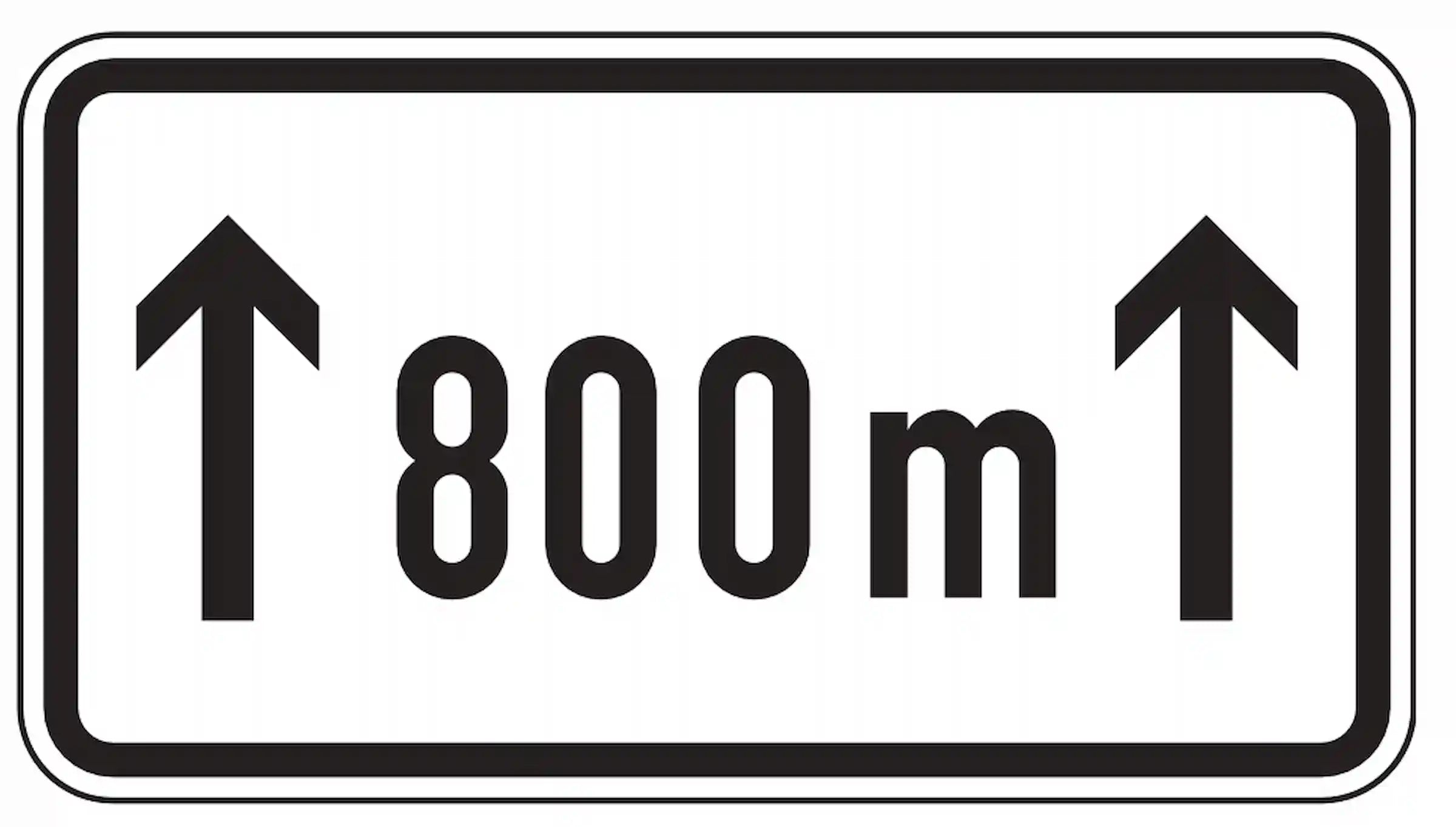 Zusatzzeichen „auf … m“ zur Angabe der Streckenlänge eines Verbots.