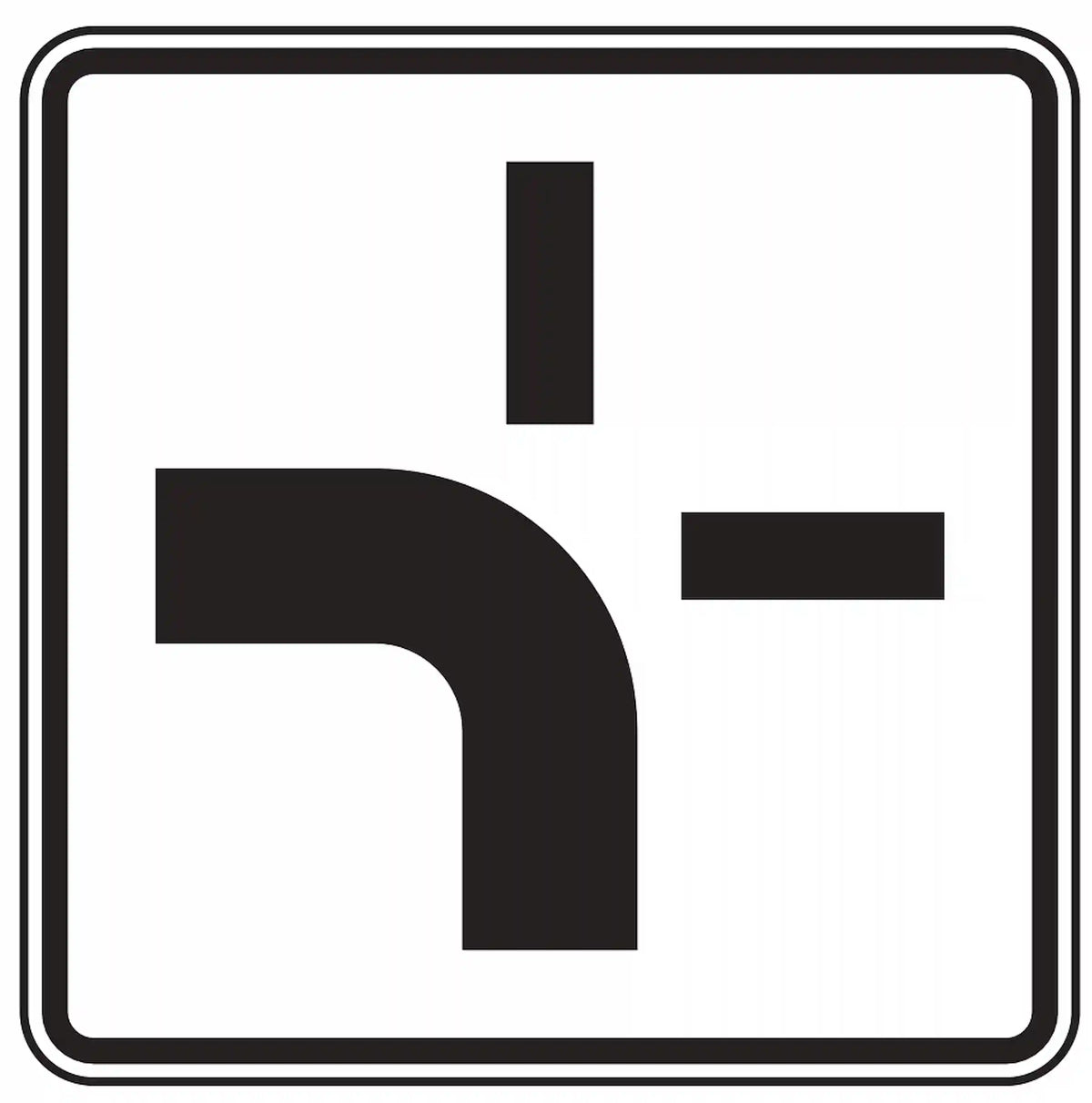Verkehrszeichen 1002-10: Zusatzzeichen „Verlauf der Vorfahrtsstraße“. Zeigt als Ergänzung zu VZ 306 an, wie die Vorfahrtsstraße im Kreuzungsbereich verläuft.