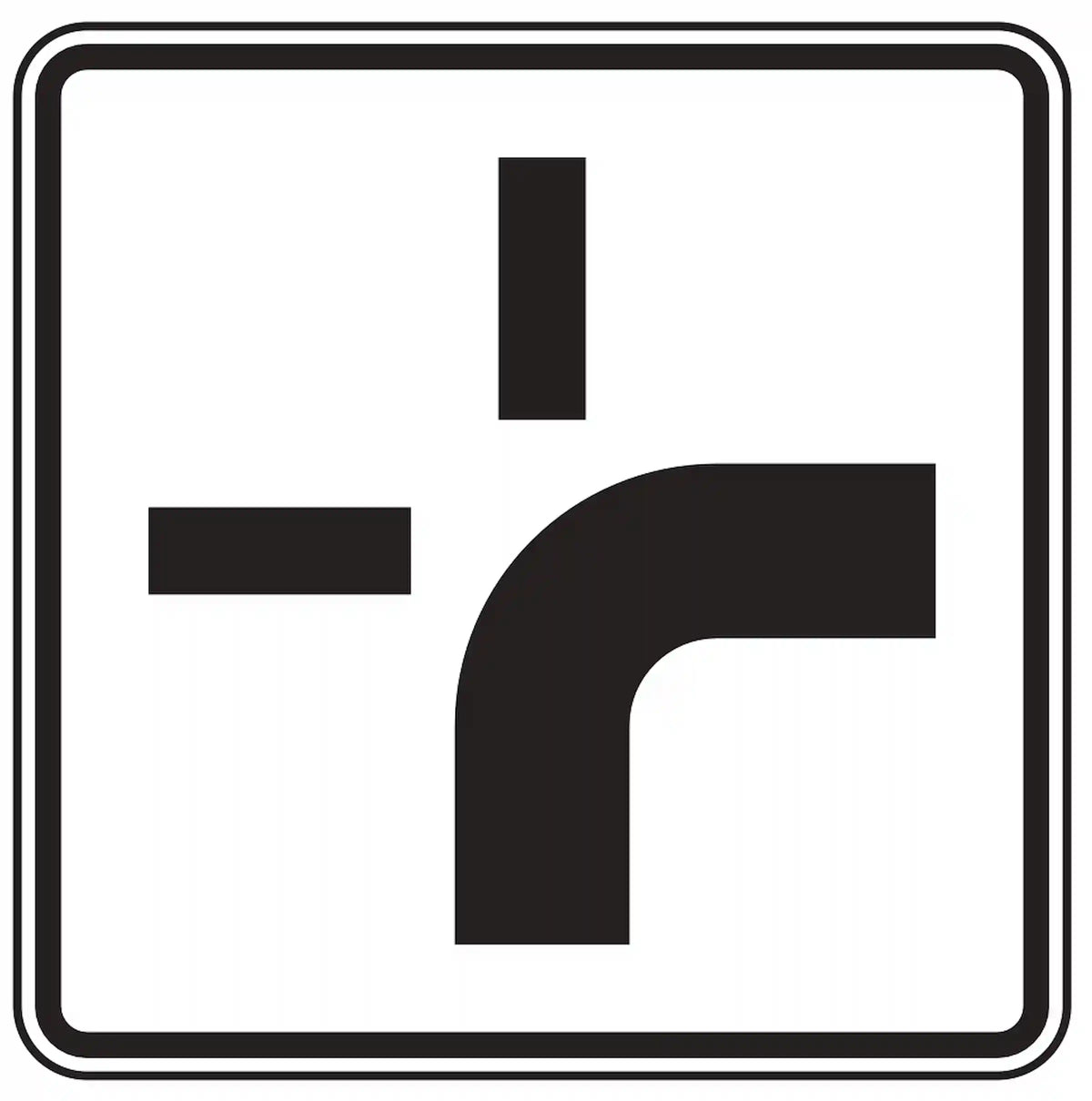 Verkehrszeichen 1002-20: Zusatzzeichen „Verlauf der Vorfahrtsstraße“. Zeigt an, dass die Vorfahrtsstraße im Kreuzungsbereich geradeaus verläuft – als Ergänzung zum Vorfahrtsschild (VZ 306).