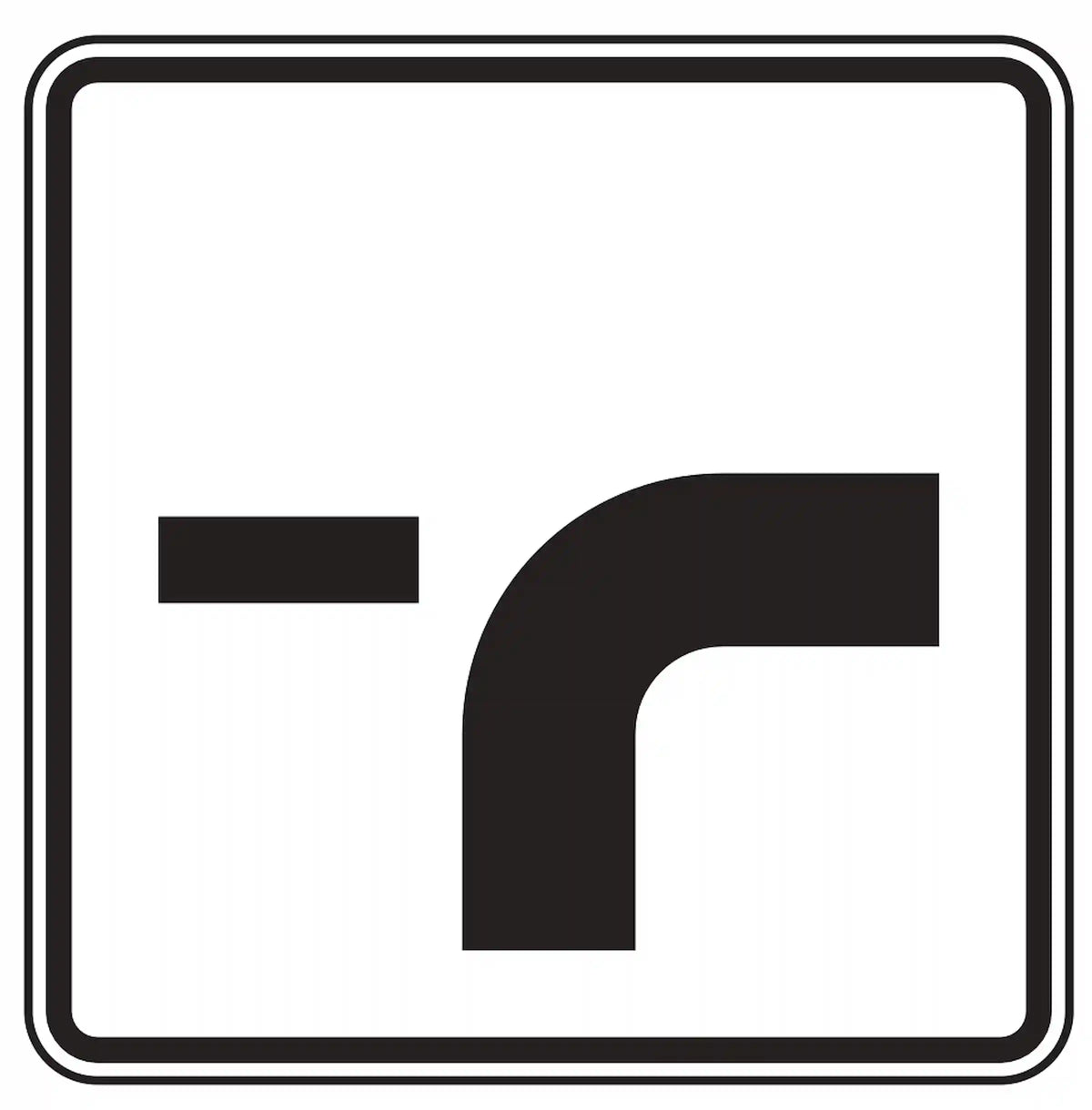 Verkehrszeichen 1002-23: Zusatzzeichen „Verlauf der Vorfahrtsstraße“. Zeigt an, dass die Vorfahrtsstraße im Kreuzungsbereich rechts abknickt – als Ergänzung zum Vorfahrtsschild (VZ 306).