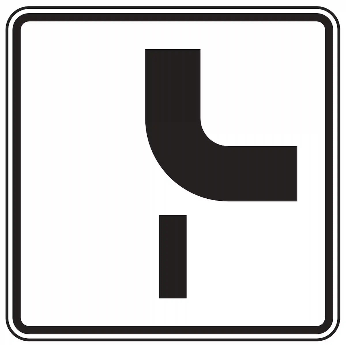 Verkehrszeichen 1002-24: Zusatzzeichen „Verlauf der Vorfahrtsstraße“. Zeigt an, dass die Vorfahrtsstraße im Kreuzungsbereich links abknickt – als Ergänzung zum Vorfahrtsschild (VZ 306).
