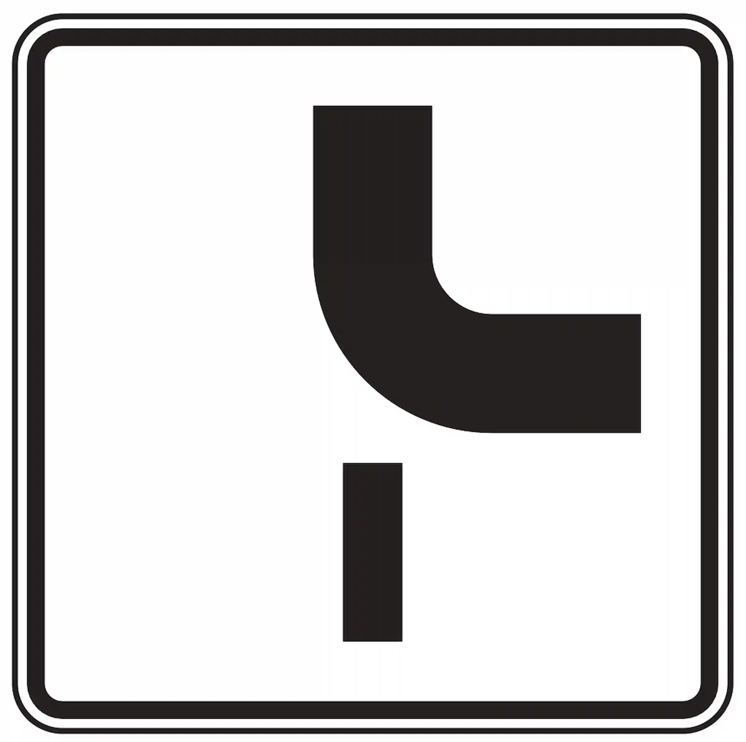 Verkehrszeichen 1002-24: Zusatzzeichen „Verlauf der Vorfahrtsstraße“. Zeigt an, dass die Vorfahrtsstraße im Kreuzungsbereich links abknickt – als Ergänzung zum Vorfahrtsschild (VZ 306).