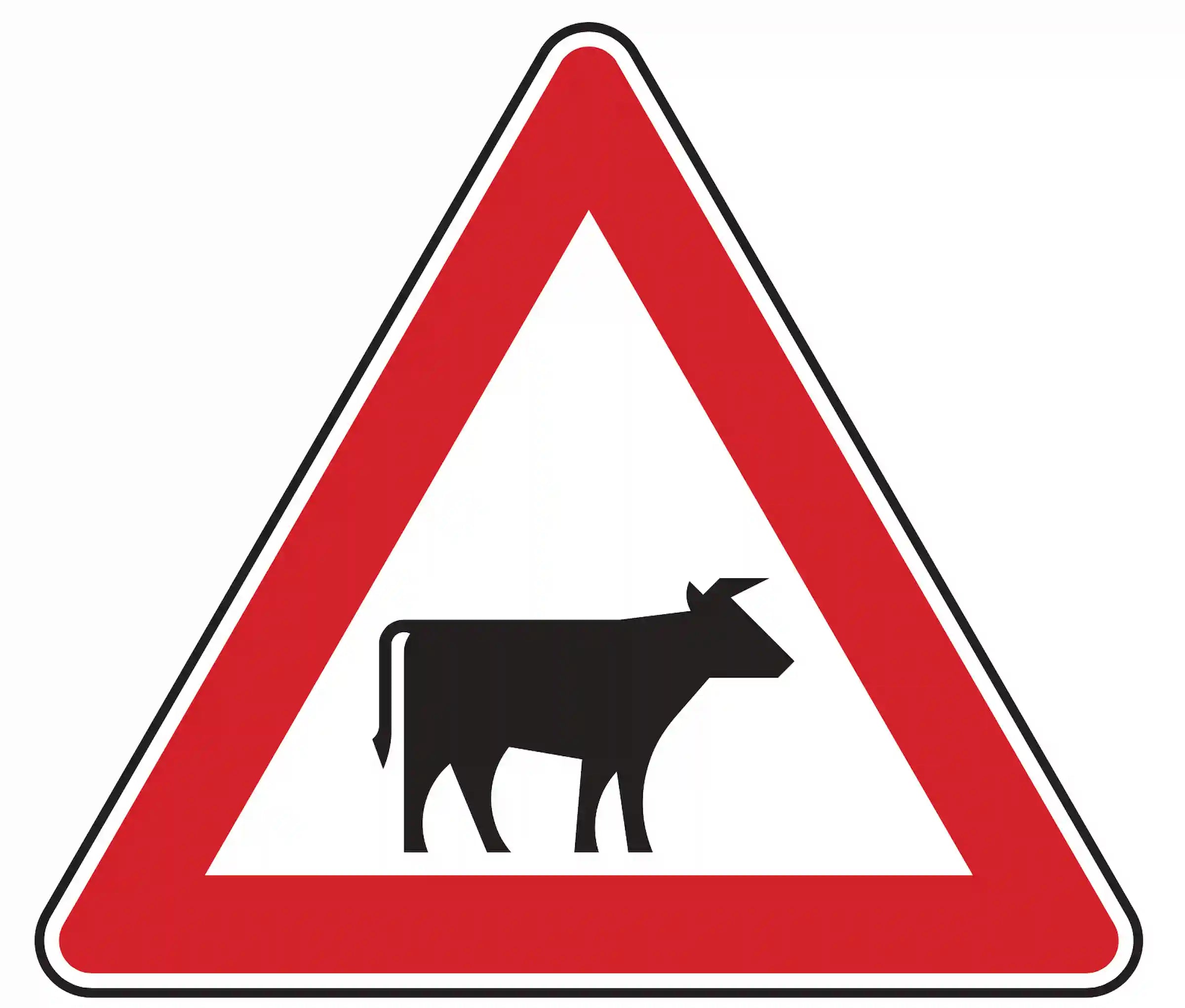 Verkehrszeichen 101-22 – Viehbetrieb (Warnschild, Aufstellung links)