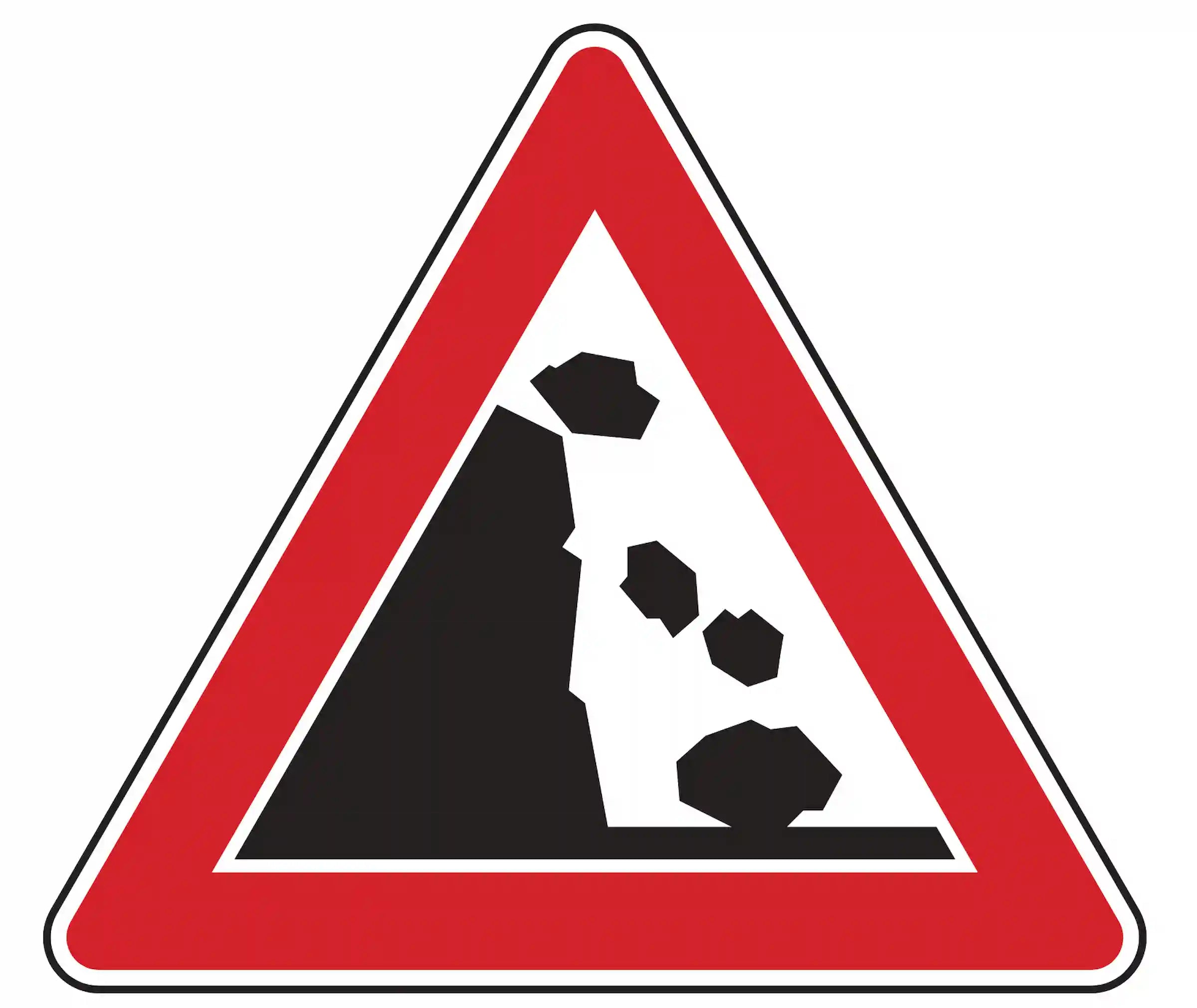 Verkehrszeichen 101-25 – Steinschlag (Warnschild, Aufstellung links)