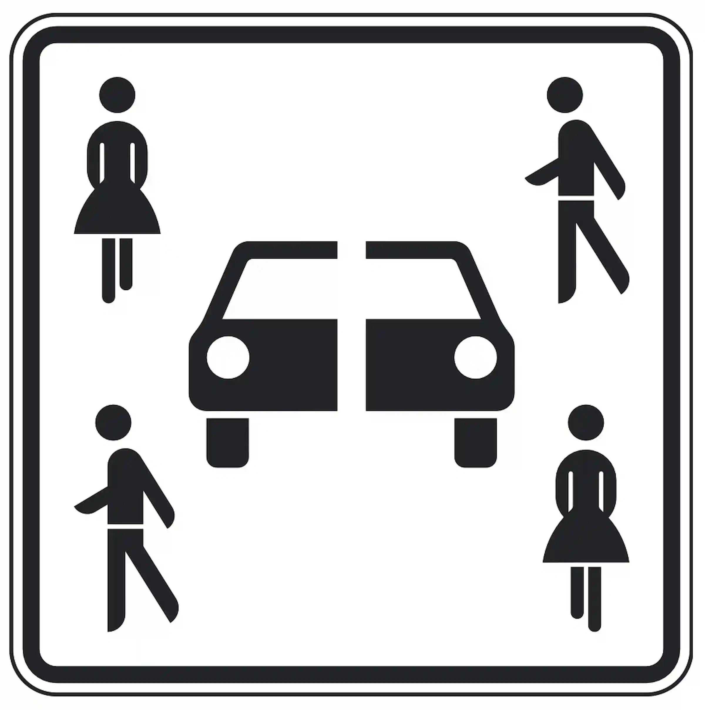 Verkehrszeichen 1010-70: Zusatzzeichen „Carsharing“. Kennzeichnet Parkplätze für Carsharing-Fahrzeuge, meist in Kombination mit den Zeichen 314 oder 315. Gilt entweder allgemein oder für bestimmte Anbieter (per Zusatzschild).