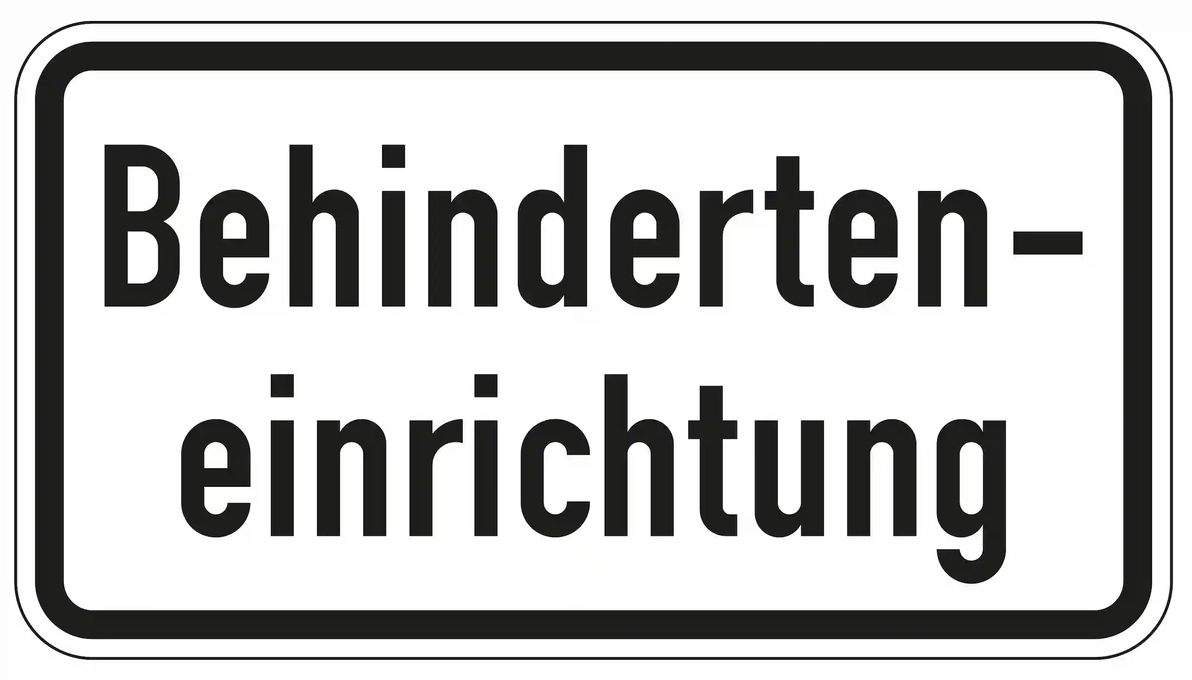 Zusatzzeichen 1012-57 „Behinderteneinrichtung“ – rechteckiges Verkehrsschild mit schwarzem Rahmen und Schriftzug zur Kennzeichnung von Einrichtungen für Menschen mit Behinderung