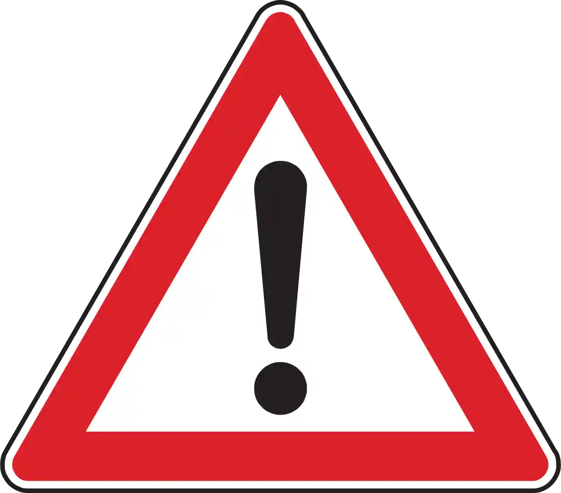 Achtung: Gefahrstelle – weißes dreieckiges Schild mit rotem Rand und schwarzem Ausrufezeichen