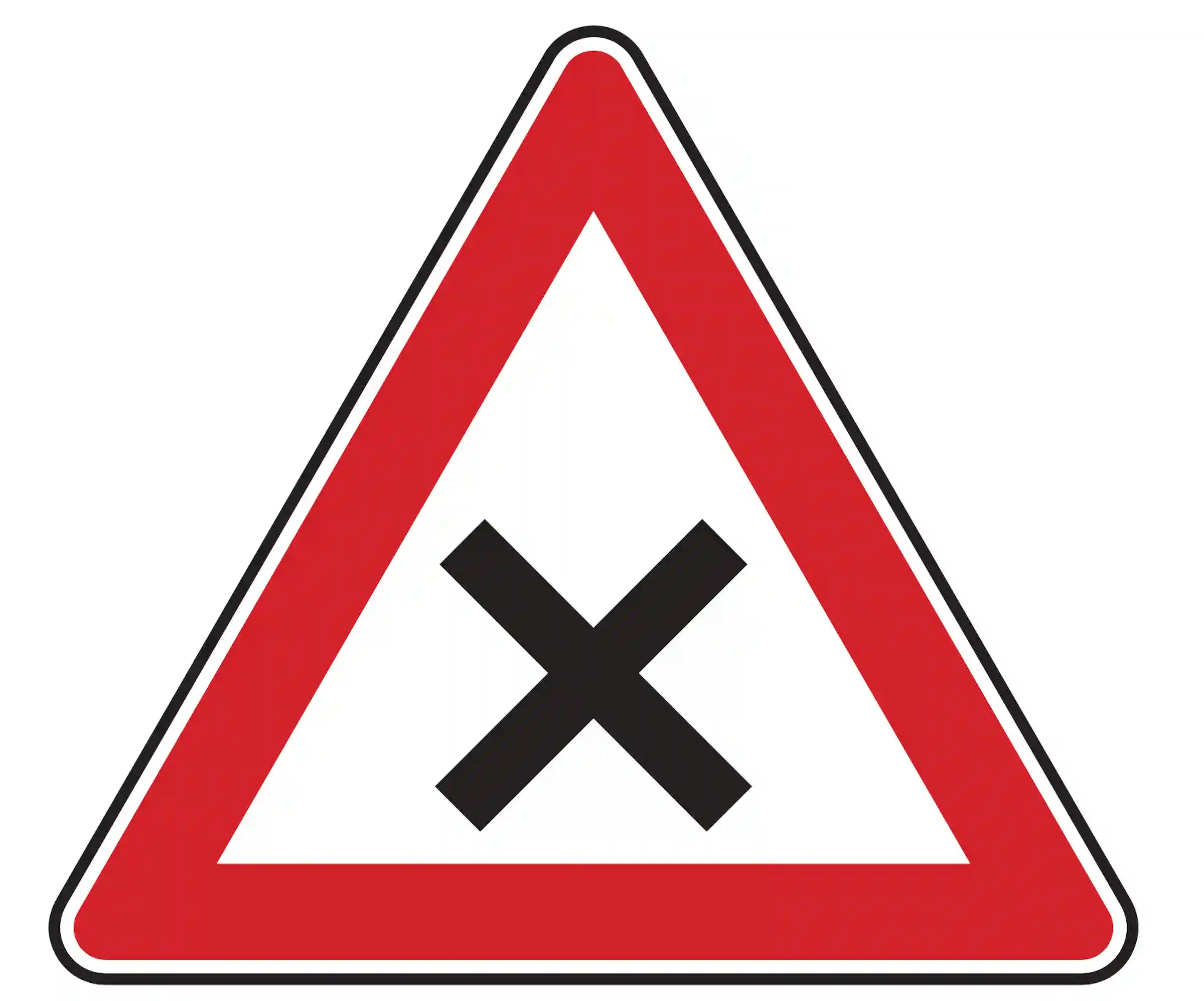 Verkehrszeichen Kreuzung oder Einmündung (VZ 102), das auf eine bevorstehende Kreuzung oder Einmündung hinweist.