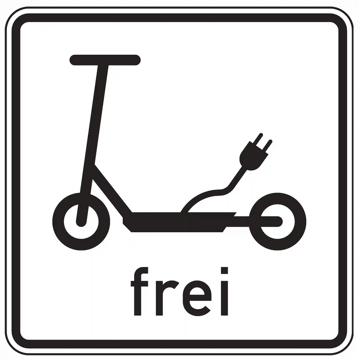 Verkehrszeichen 1022-16: Zusatzzeichen „Elektrokleinstfahrzeuge frei“. Hebt ein Verkehrsverbot – z. B. laut VZ 250 – für Elektrokleinstfahrzeuge wie E-Scooter auf.