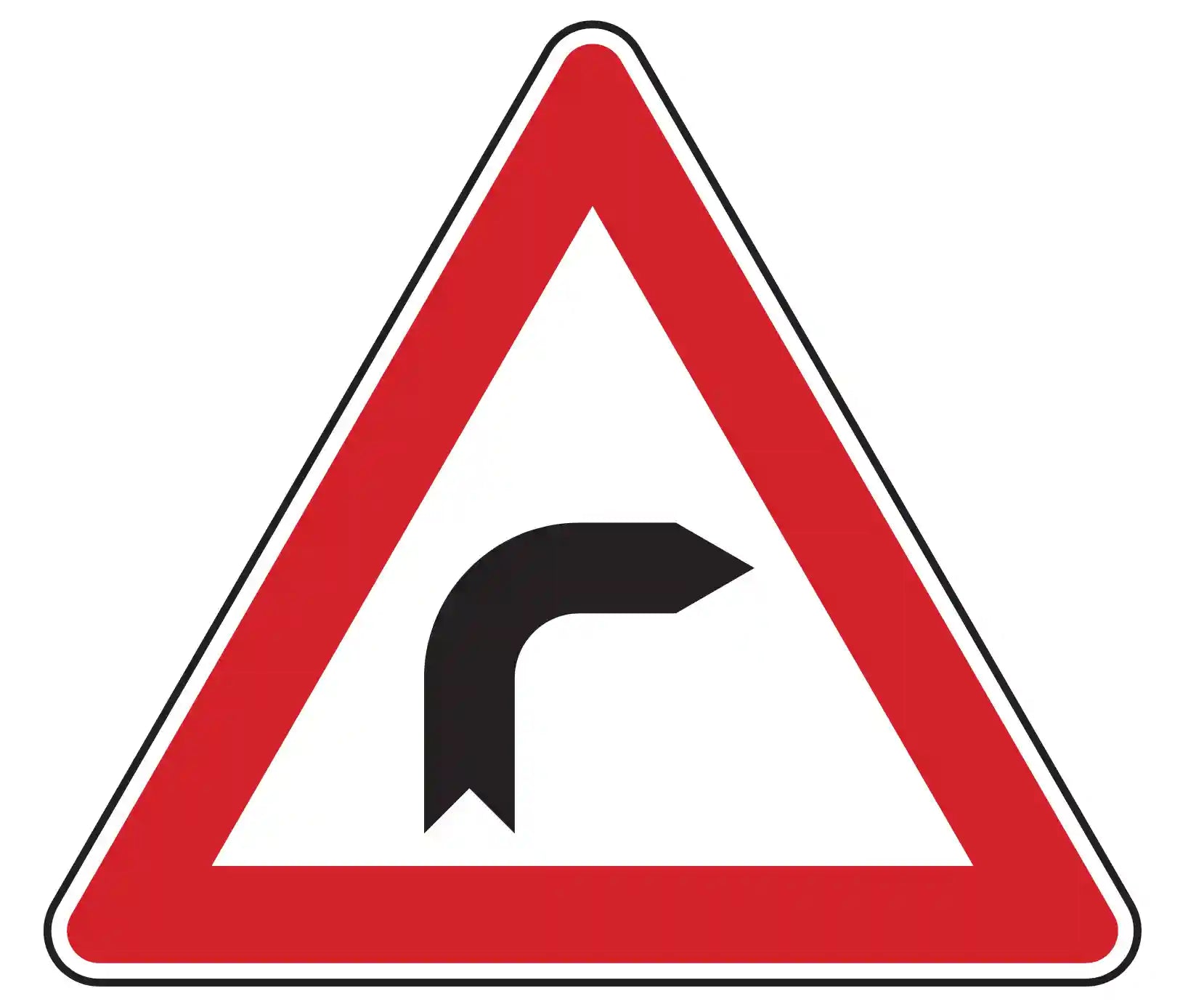 Verkehrszeichen Kurve rechts (VZ 103-20), das vor einer gefährlichen Rechtskurve warnt.