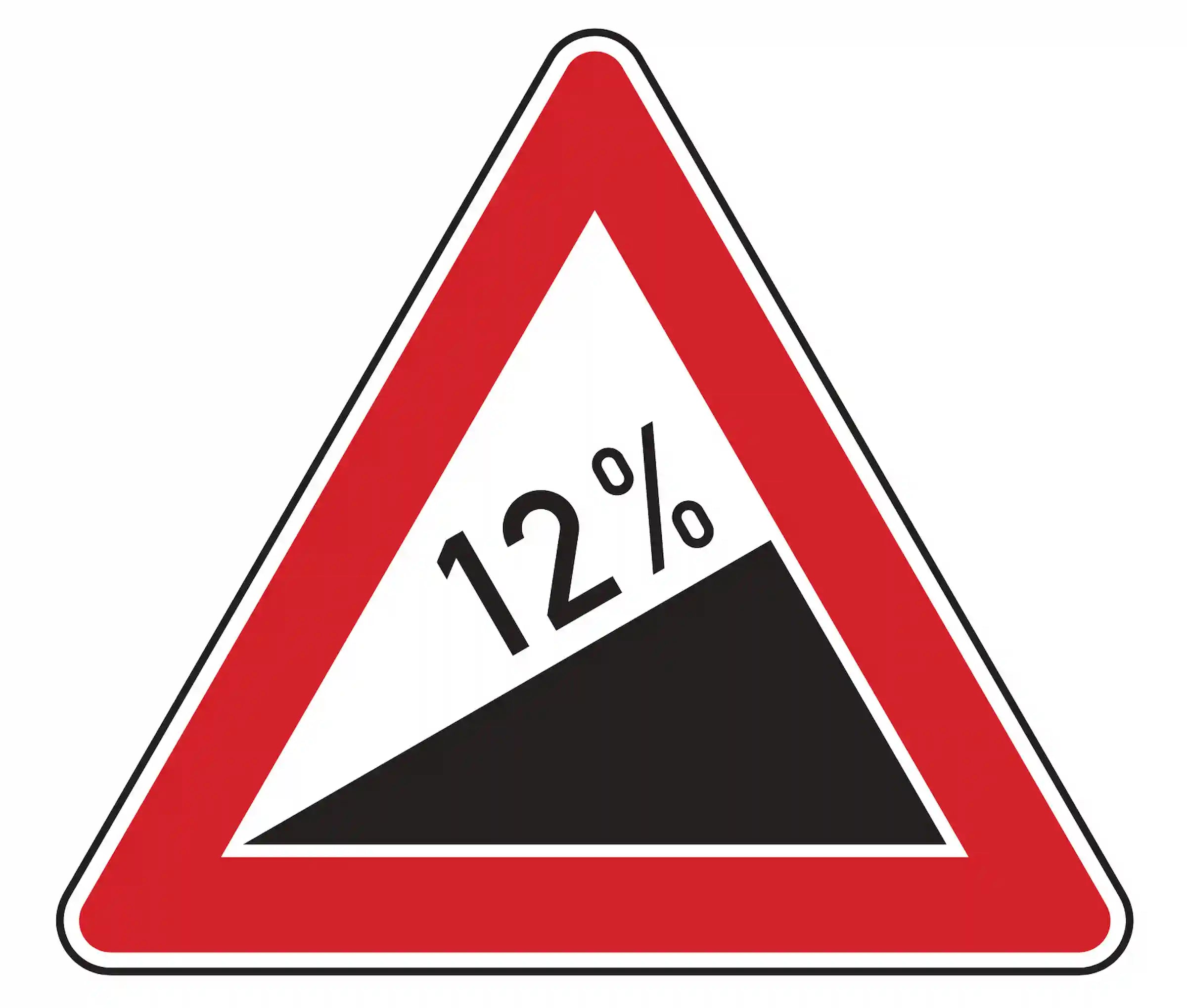 Verkehrszeichen Steigung (VZ 110) mit Prozentangabe, das vor einer gefährlichen Steigungsstrecke warnt.