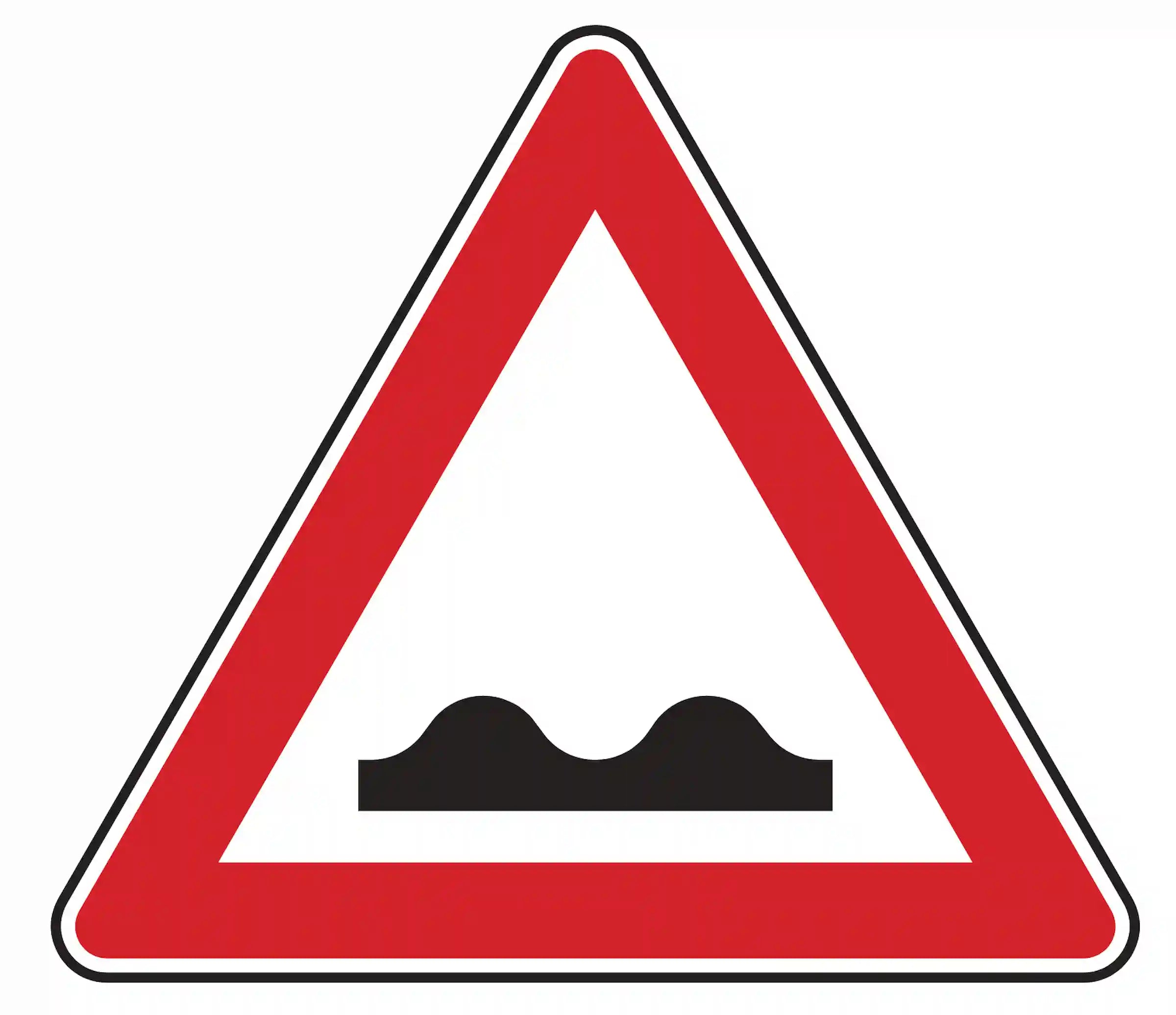 Verkehrszeichen Unebene Fahrbahn (VZ 112), das vor Unebenheiten oder Schäden auf der Fahrbahn warnt.