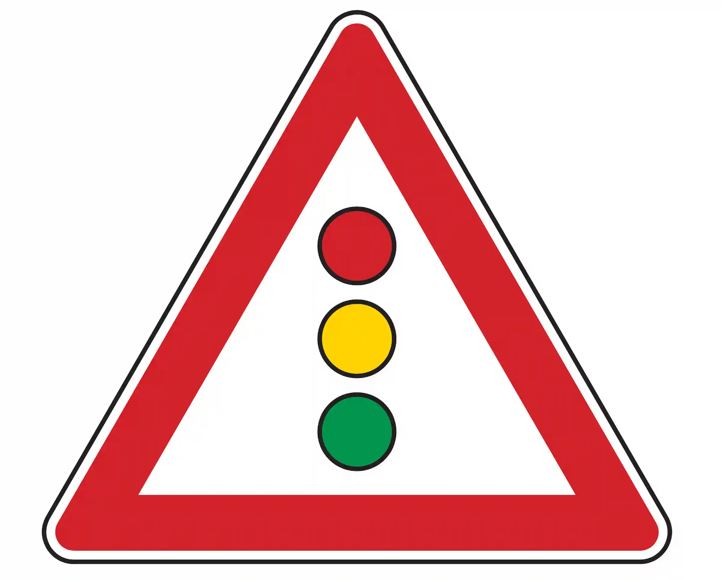 Verkehrszeichen 131: Dreieck mit Ampelsymbol – warnt vor schlecht sichtbarer Ampel voraus.“