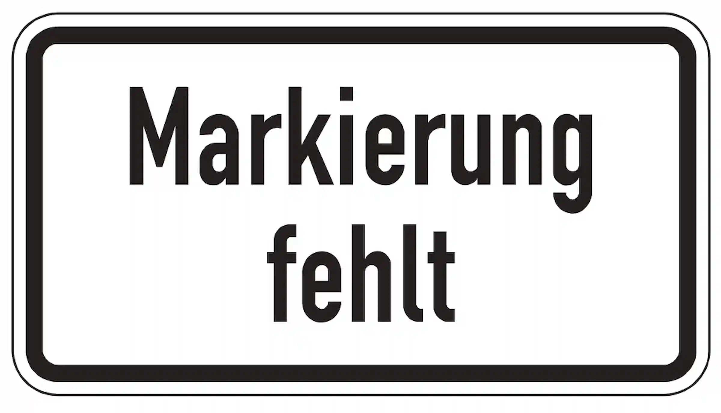 Hinweis auf fehlende Fahrbahnmarkierung