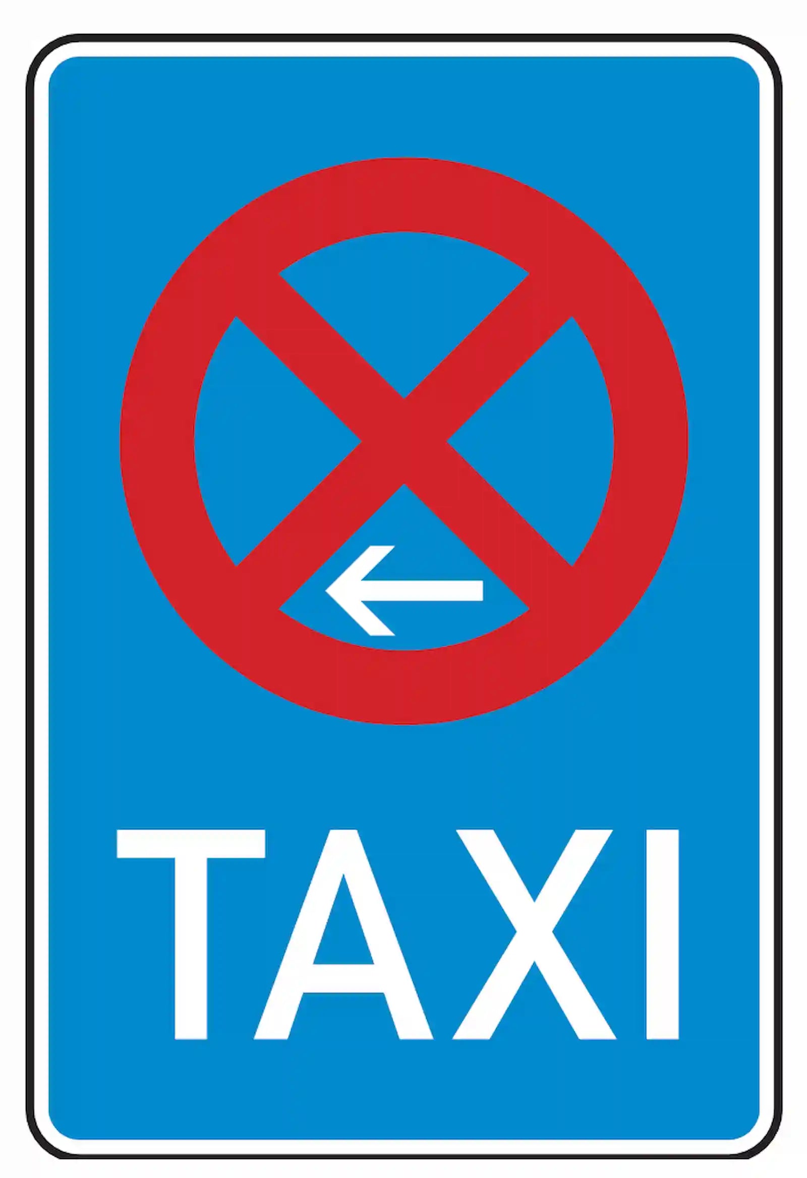 Verkehrszeichen 229-11: Ende eines Taxenstands, linke Aufstellung.