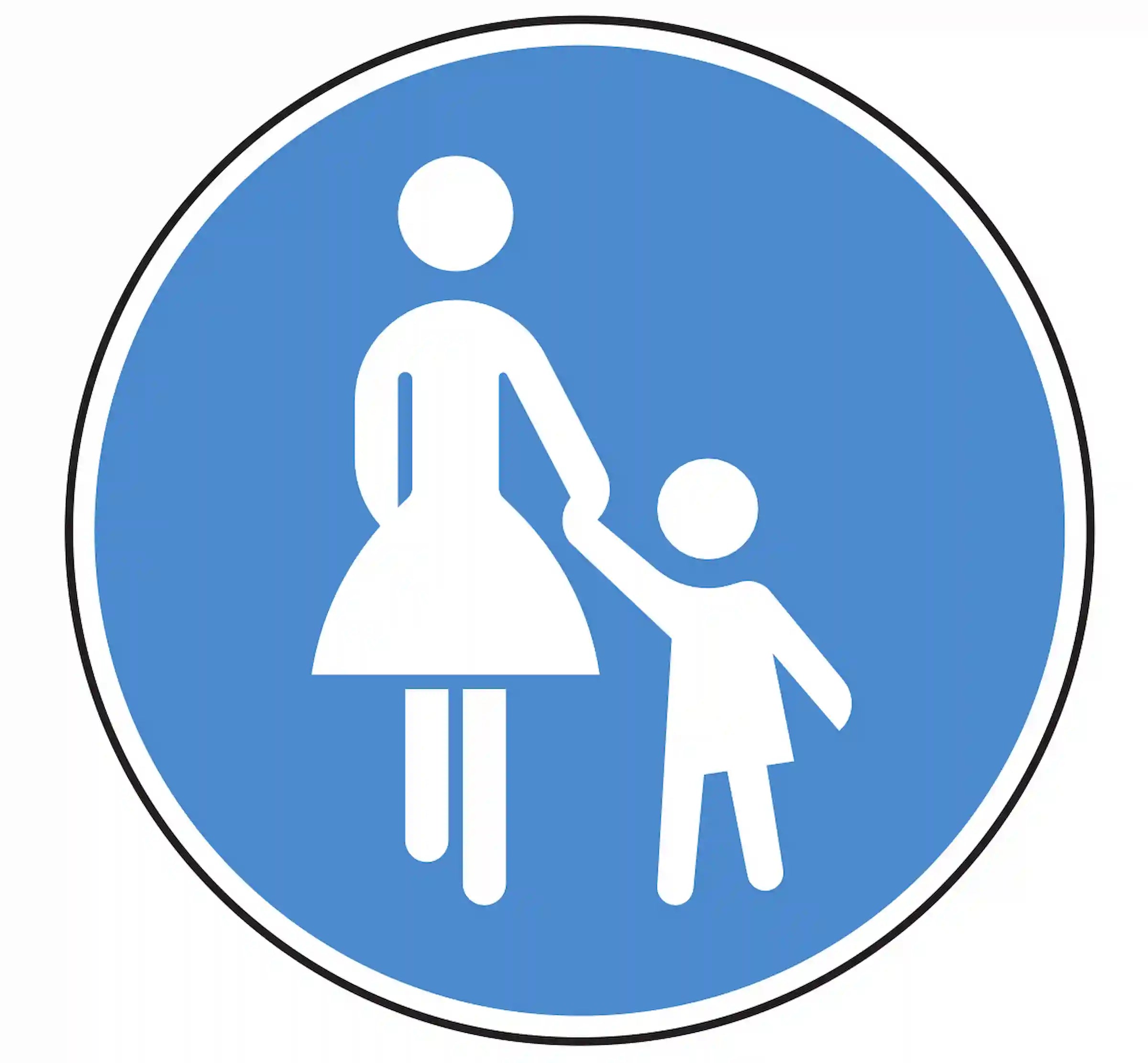Verkehrszeichen 239: blaues Rundschild mit Fußgängerpaar – Gehweg, nur Fußgänger erlaubt.