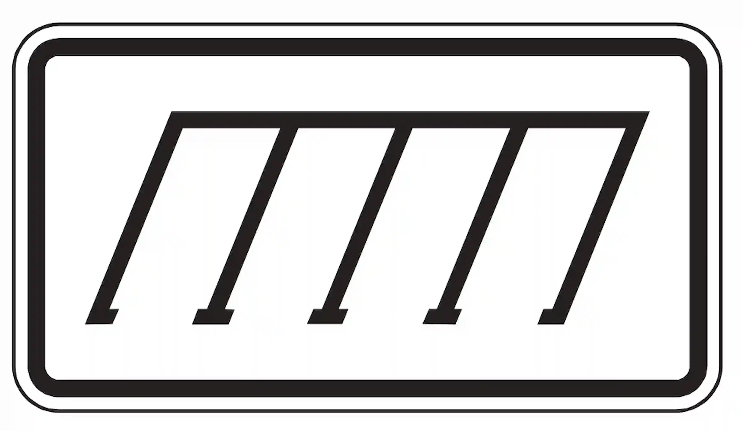 Hinweis darauf, dass die Parkordnung schräg ist und von links.