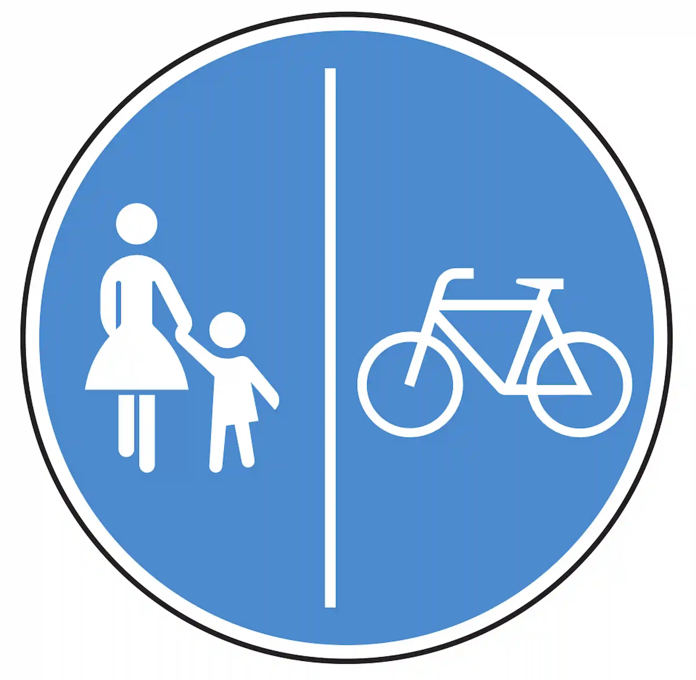 VZ 241-31: blaues Schild, rechts Fahrrad, links Fußgänger – getrennter Rad/Gehweg