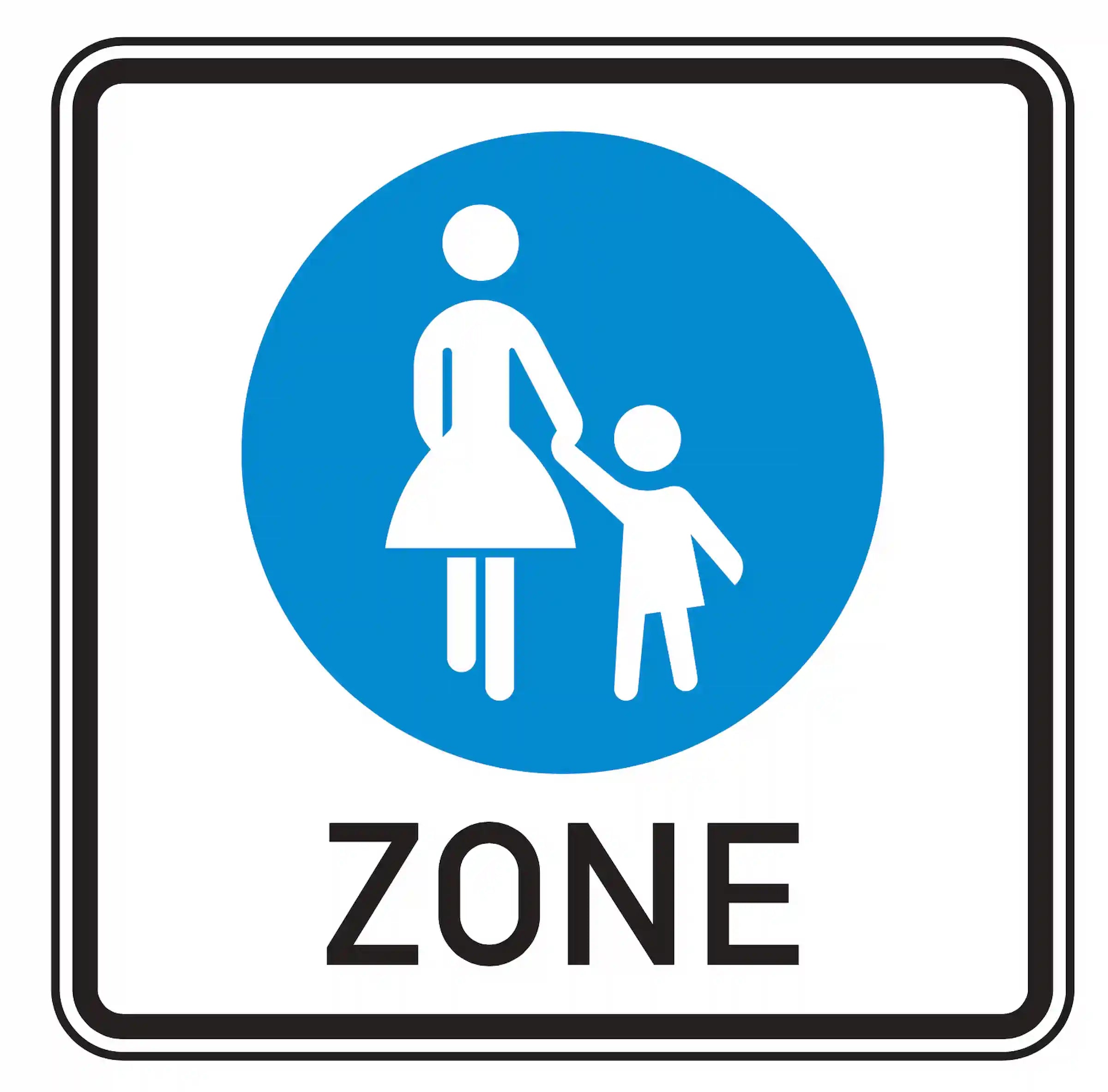 Verkehrszeichen 242.1: blaues Quadrat mit weißem Fußgängersymbol – Beginn einer Fußgängerzone.