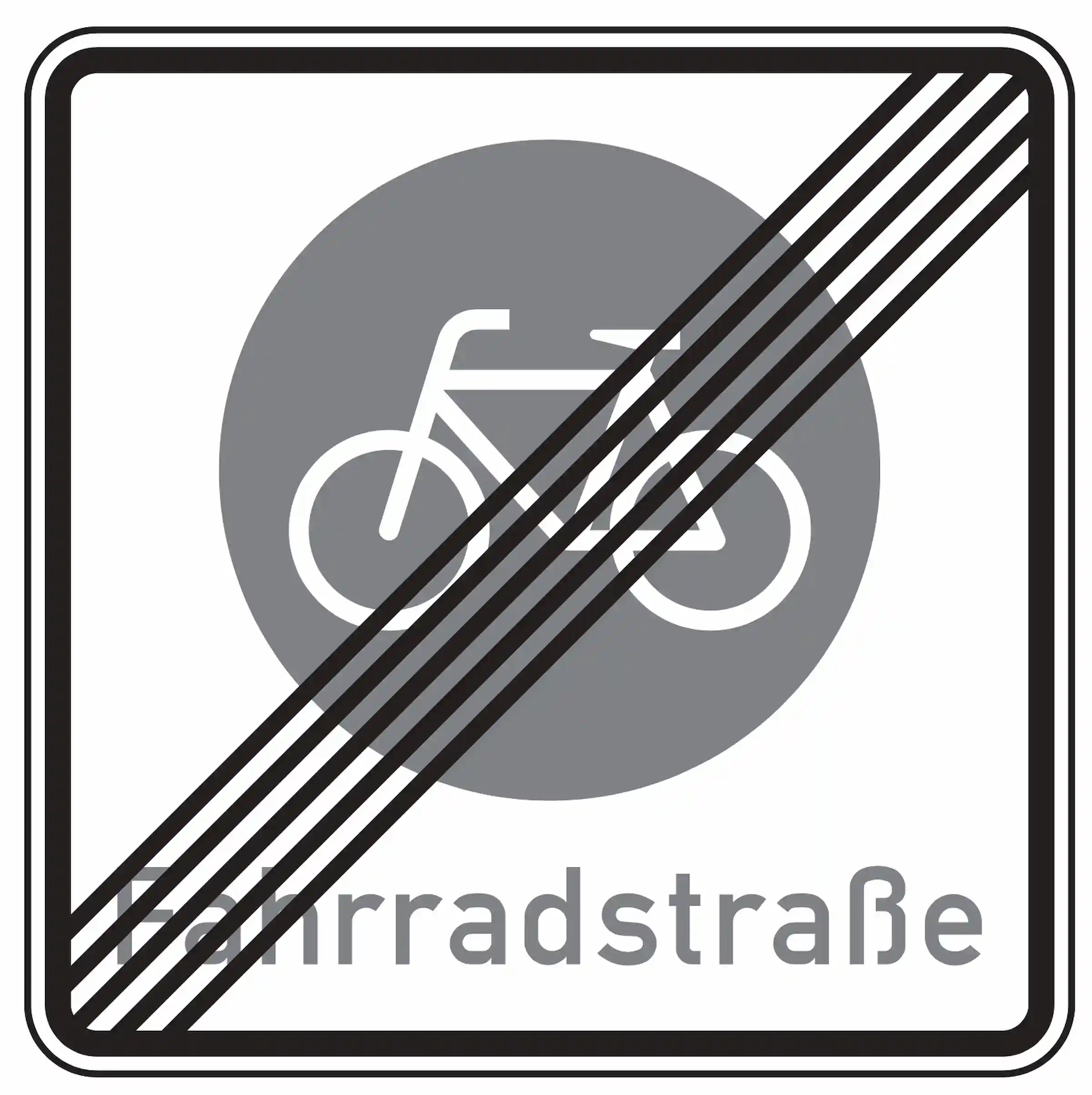 Verkehrszeichen 244.2: graues Quadrat mit durchgestrichenem Fahrradsymbol – Ende der Fahrradstraße.