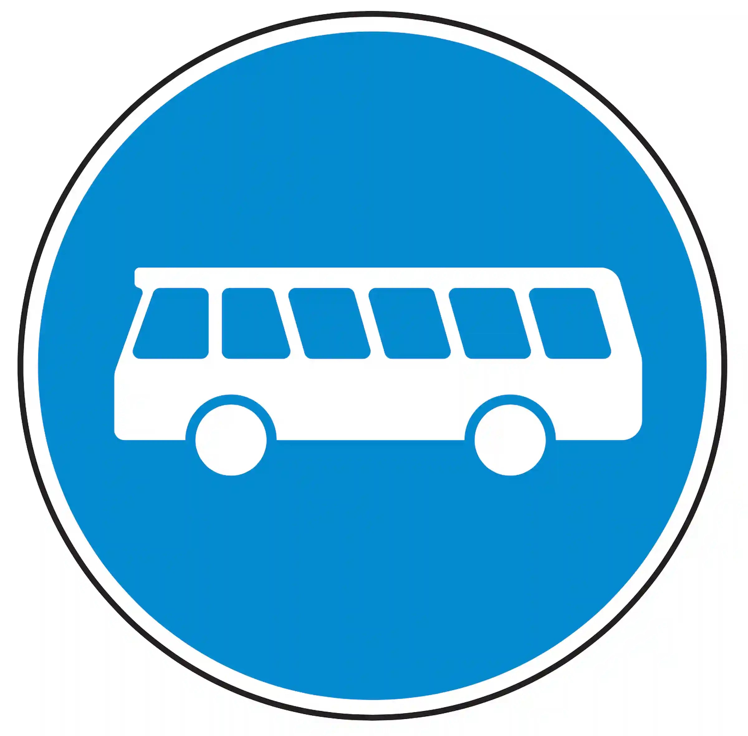 Verkehrszeichen 245: blaues Rechteckschild, weißer Bus + „BUS“ – Bussonderfahrstreifen.