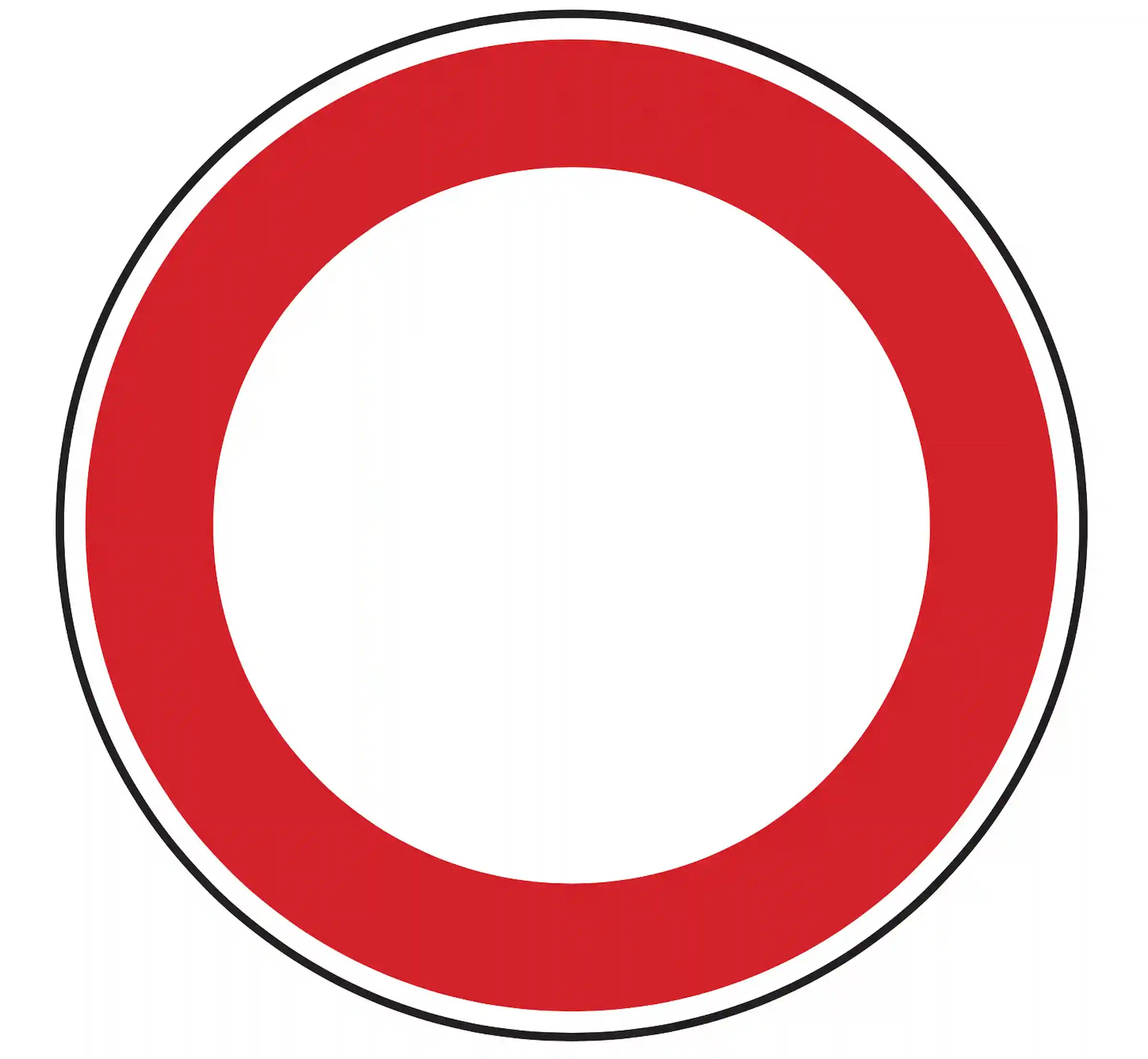 Verkehrszeichen 250: weißes Rundschild, roter Rand – Einfahrt für alle Fahrzeuge verboten.