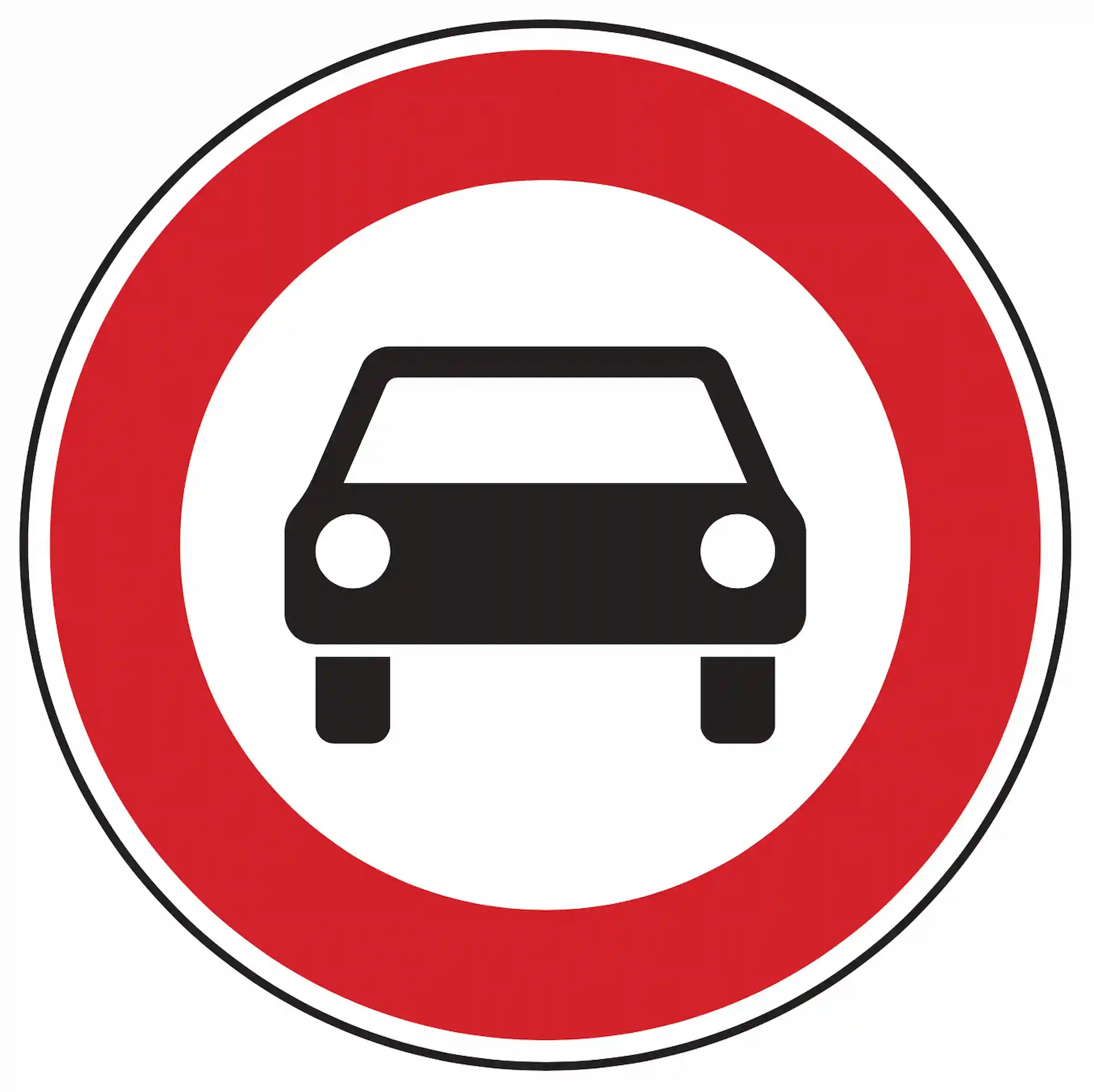 Verkehrszeichen 251: weißes Rundschild mit Auto-Symbol – Einfahrt für Kraftwagen verboten.