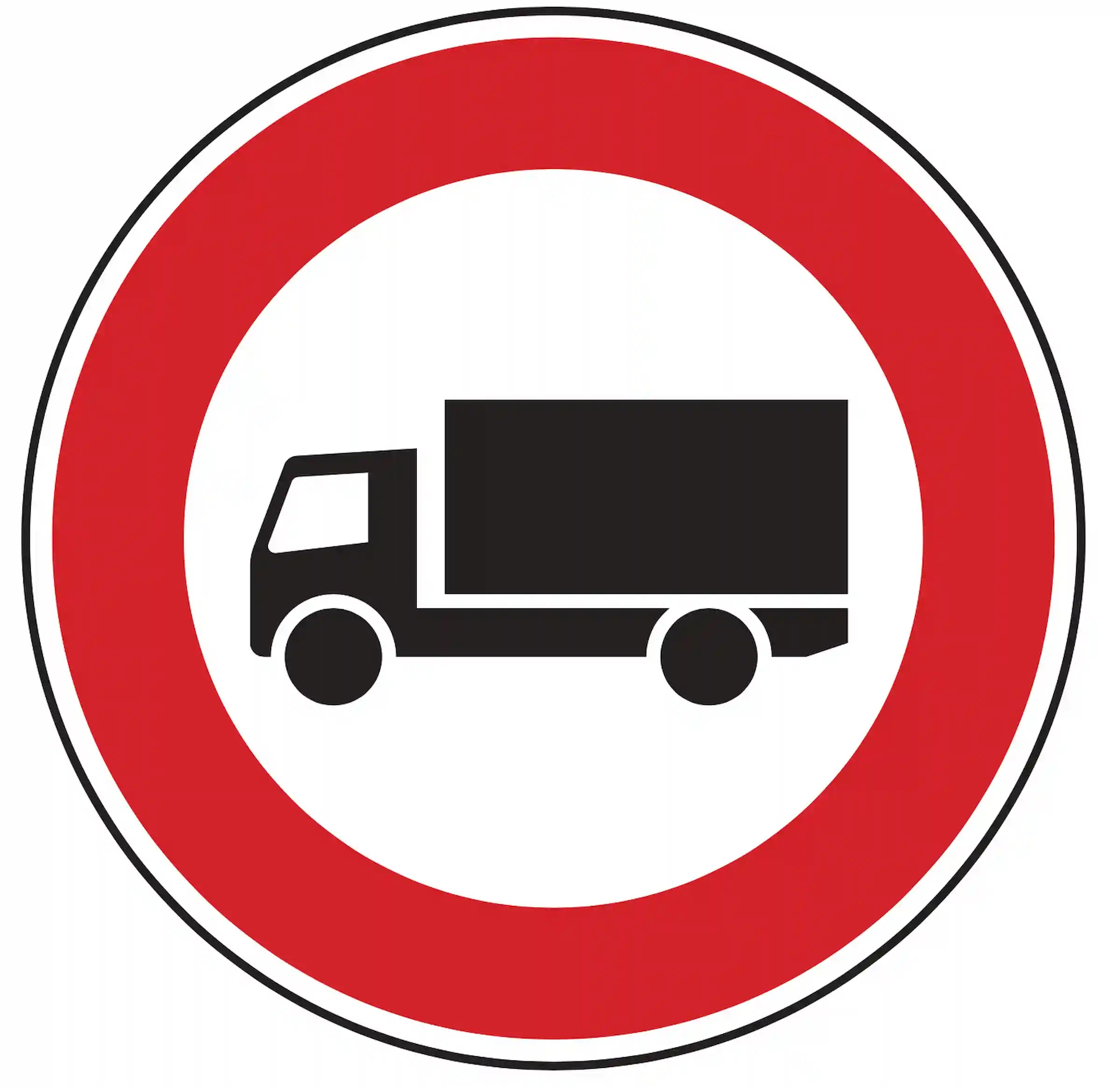 Verkehrszeichen 253: weißes Rundschild, roter Rand, Lkw-Symbol – Durchfahrt für Fahrzeuge > 3,5 t verboten.