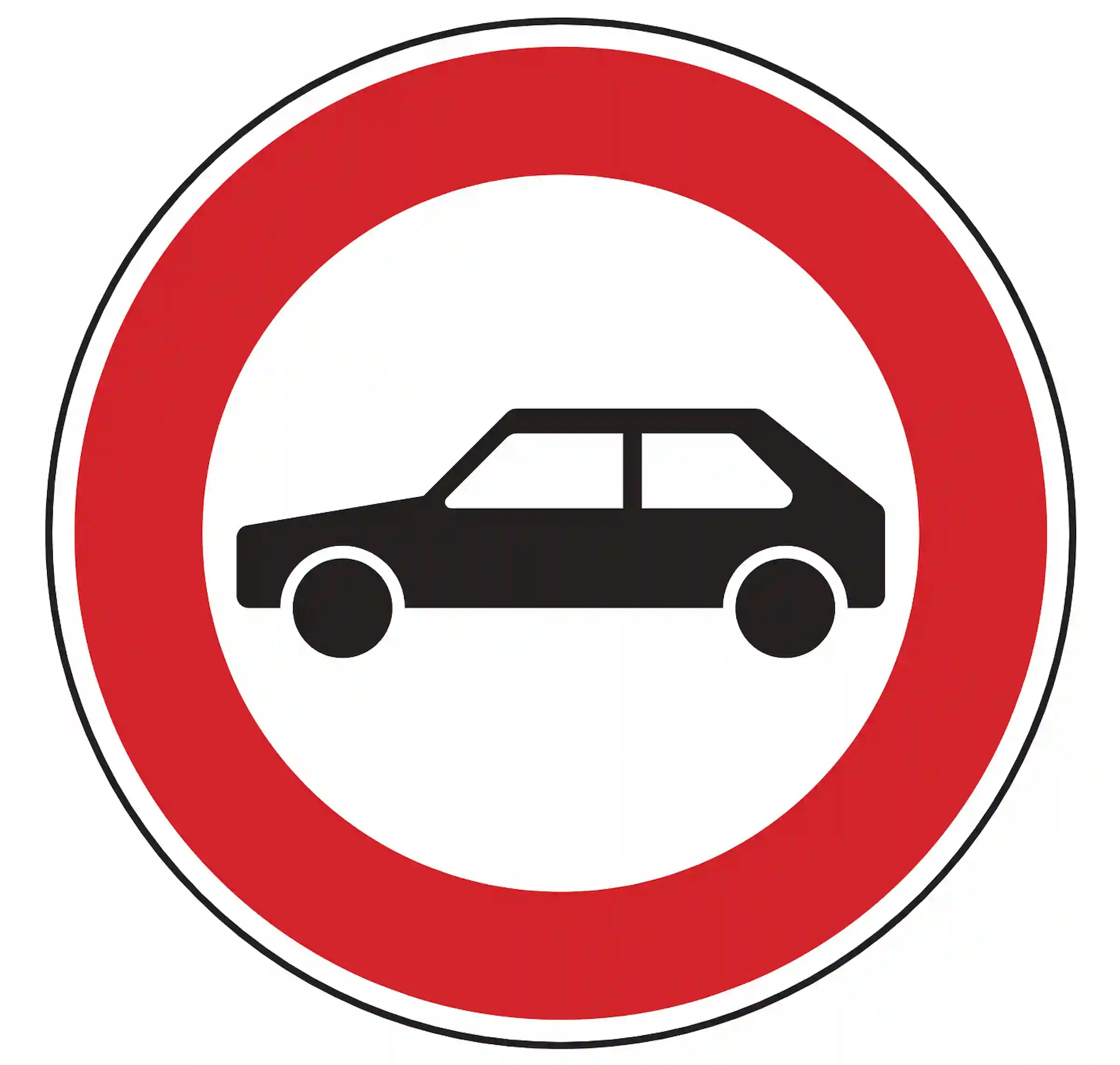 Verkehrszeichen 257-55: Rundschild, roter Rand, Pkw-Symbol – Einfahrt für Pkw verboten.