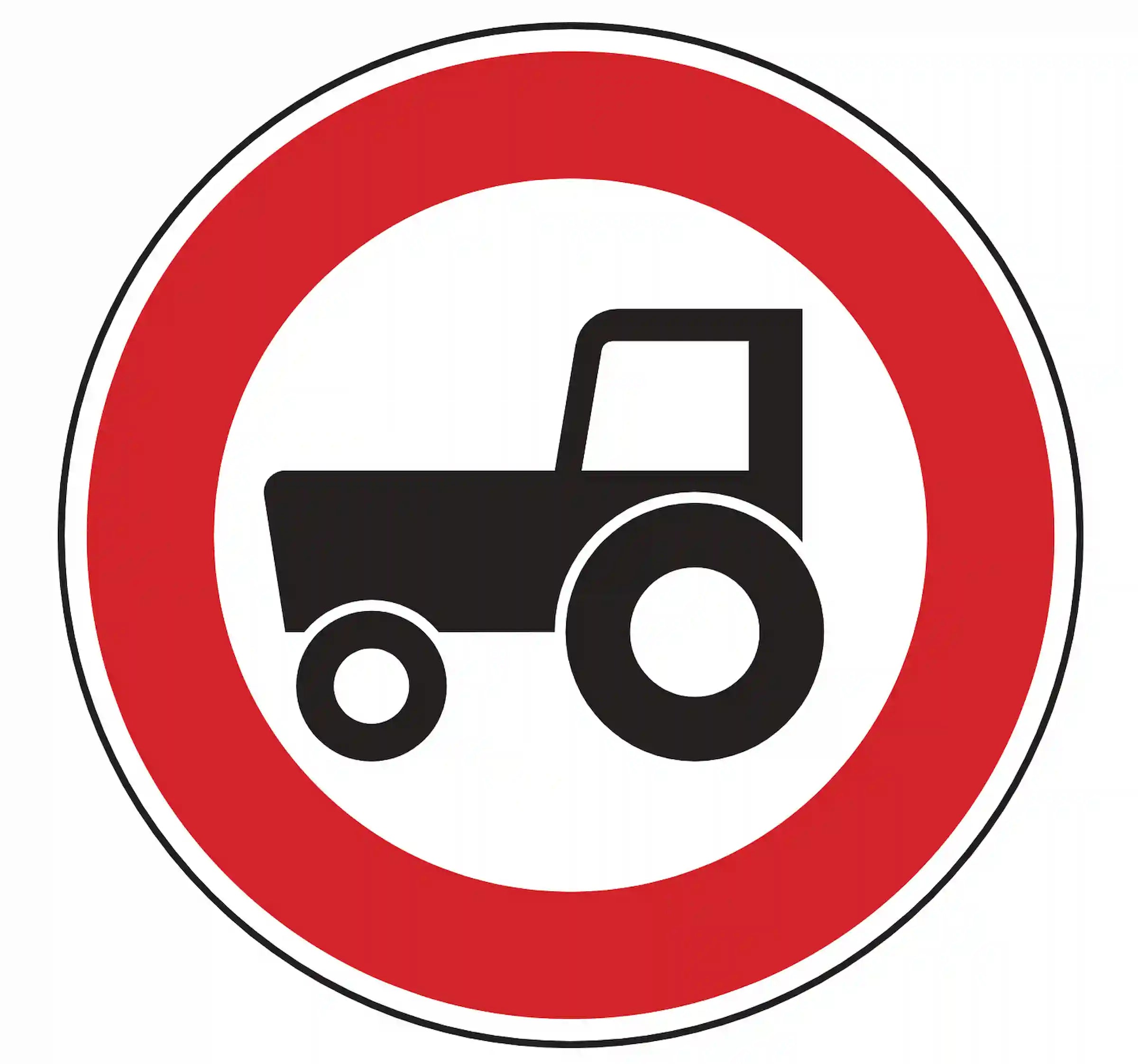 Verkehrszeichen 257-58: Rundschild, Traktor „25 km/h“ – Einfahrt für Fahrzeuge ≤ 25 km/h verboten.