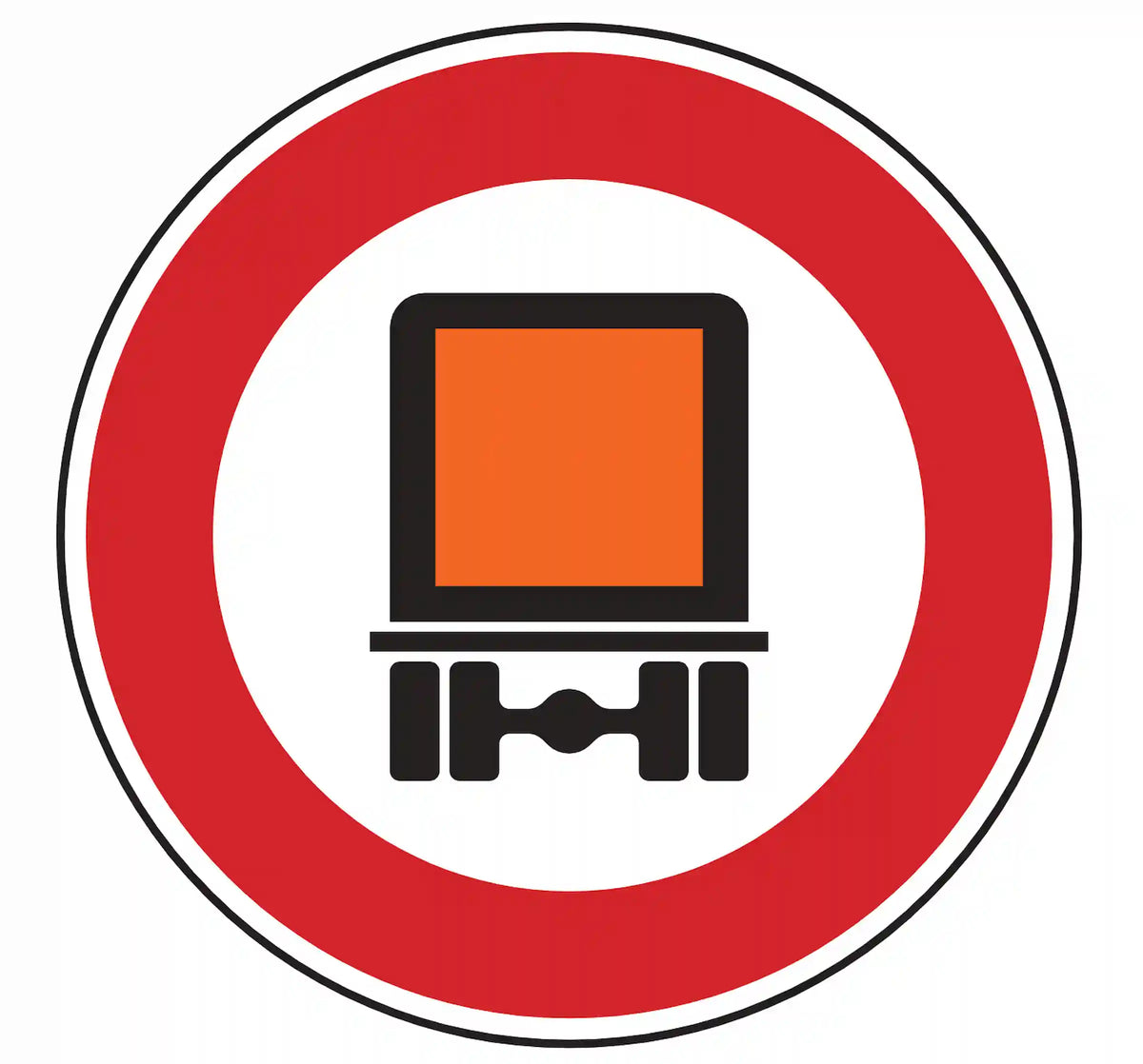 Verkehrszeichen 261: orange Gefahrguttafel im Rund – Gefahrguttransporte verboten.