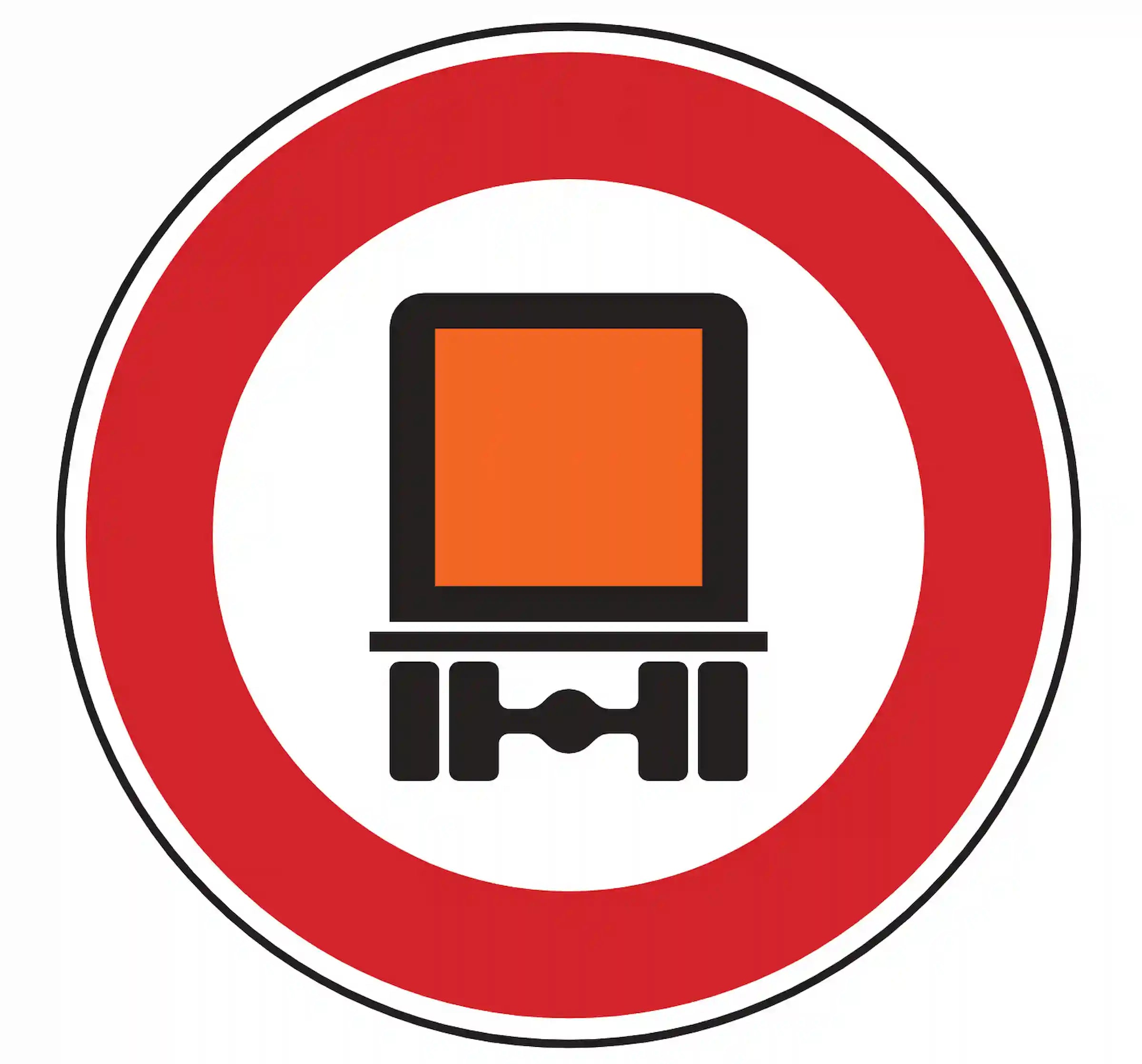 Verkehrszeichen 261: orange Gefahrguttafel im Rund – Gefahrguttransporte verboten.