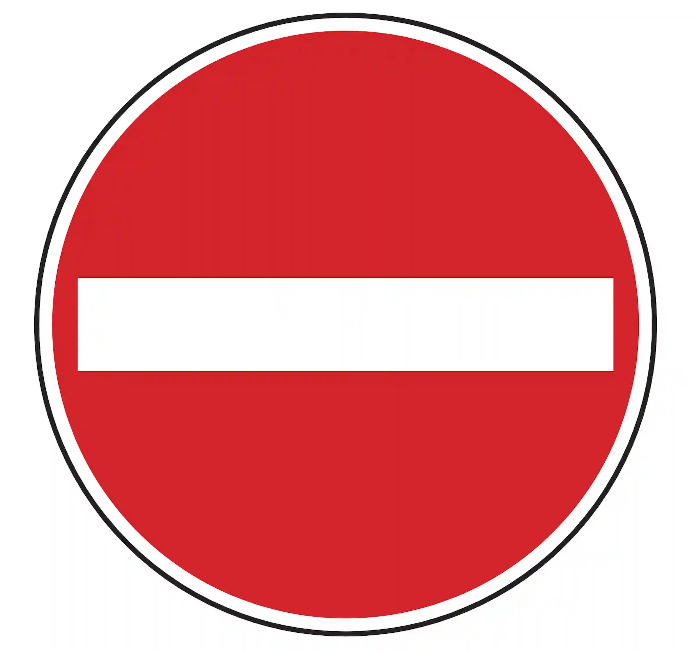 Verkehrszeichen 267: rotes Rundschild mit weißem Balken – Einfahrt verboten (Durchfahrt gesperrt).