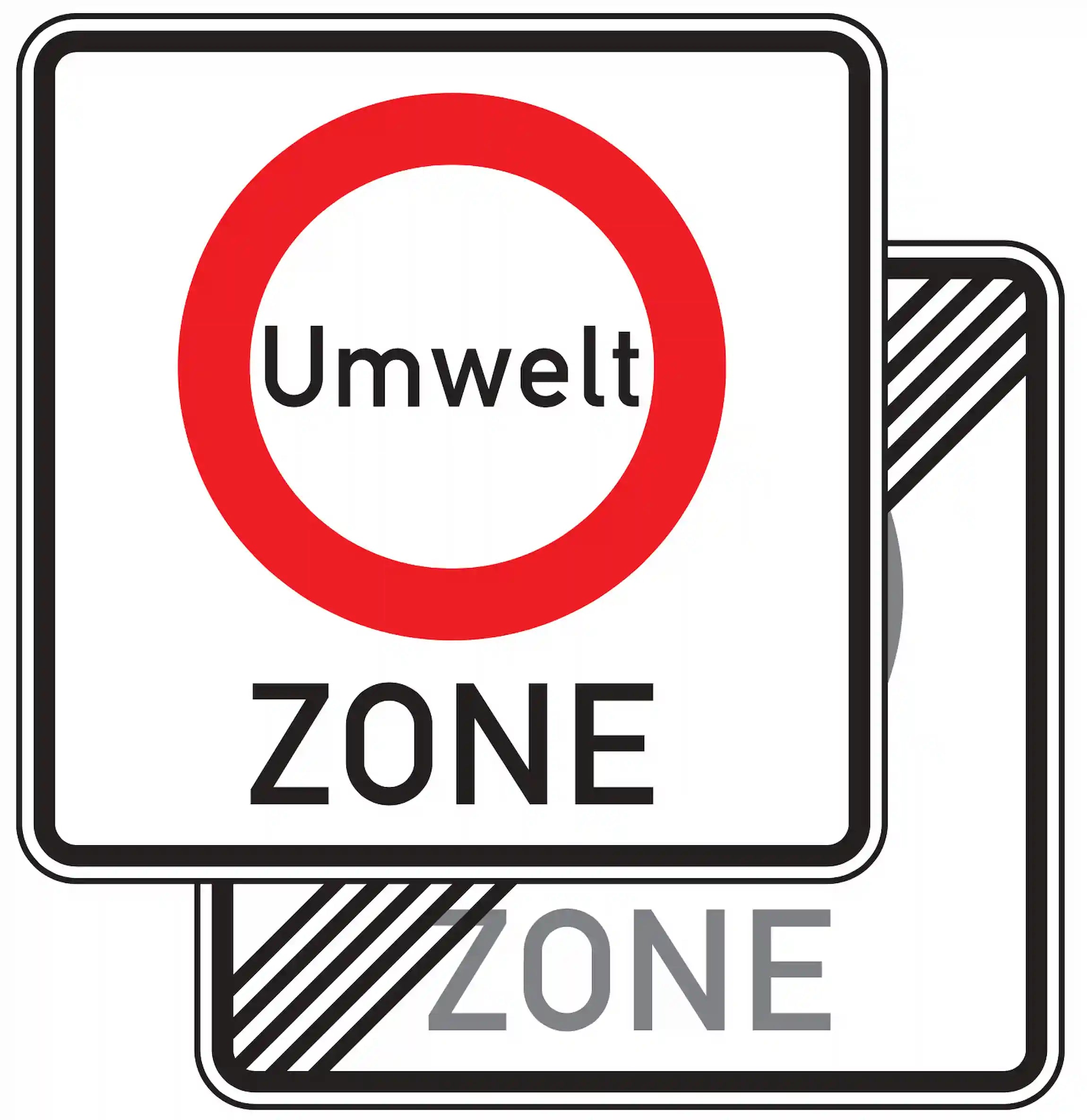 Verkehrszeichen 270.1-40 „Verkehrsverbotszone zur Verminderung schädlicher Luftverunreinigungen in einer Zone doppelseitig“: Das Verkehrszeichen verbietet die Weiterfahrt für alle Kraftfahrzeuge. Davon ausgenommen sind Kraftfahrtzeuge, die schwerbehinderte oder blinde Menschen transportieren. Das Verkehrszeichen kann mit einem Zusatzzeichen versehen sein, welches darauf hinweist, dass Kraftfahrzeuge mit einer bestimmten Umweltplakette von dem Verbot ausgenommen sind.