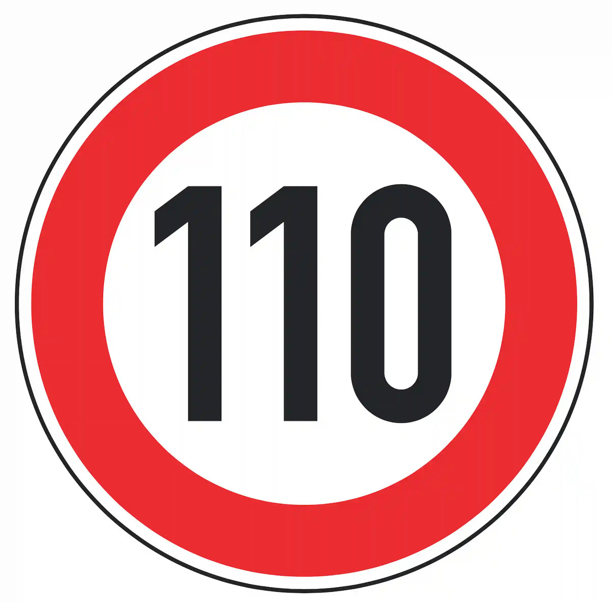 Verkehrszeichen 274-110: weißes Rundschild mit Ziffer 110 – zulässige Höchstgeschwindigkeit 110 km/h.