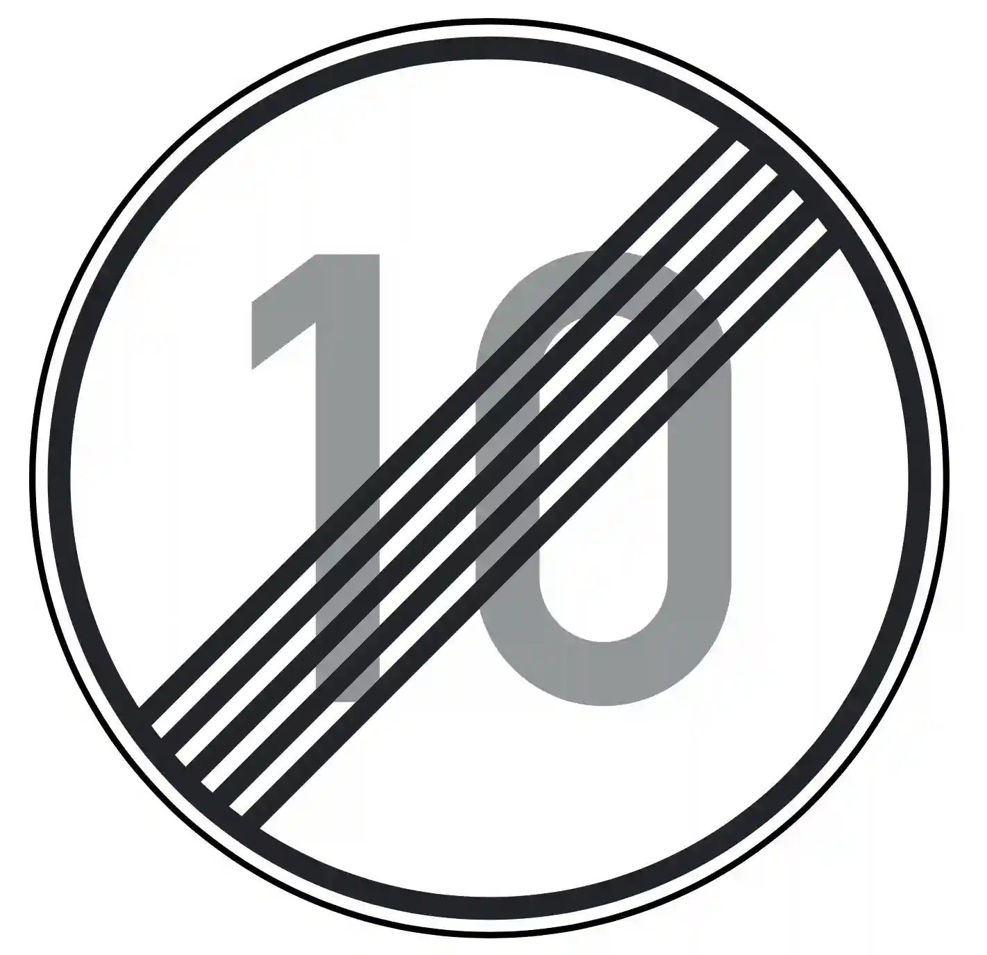 Verkehrszeichen 278-10 „Ende der zulässigen Höchstgeschwindigkeit“: Mit diesem Zeichen wird die zulässige Höchstgeschwindigkeit von 10 km/h aufgehoben.