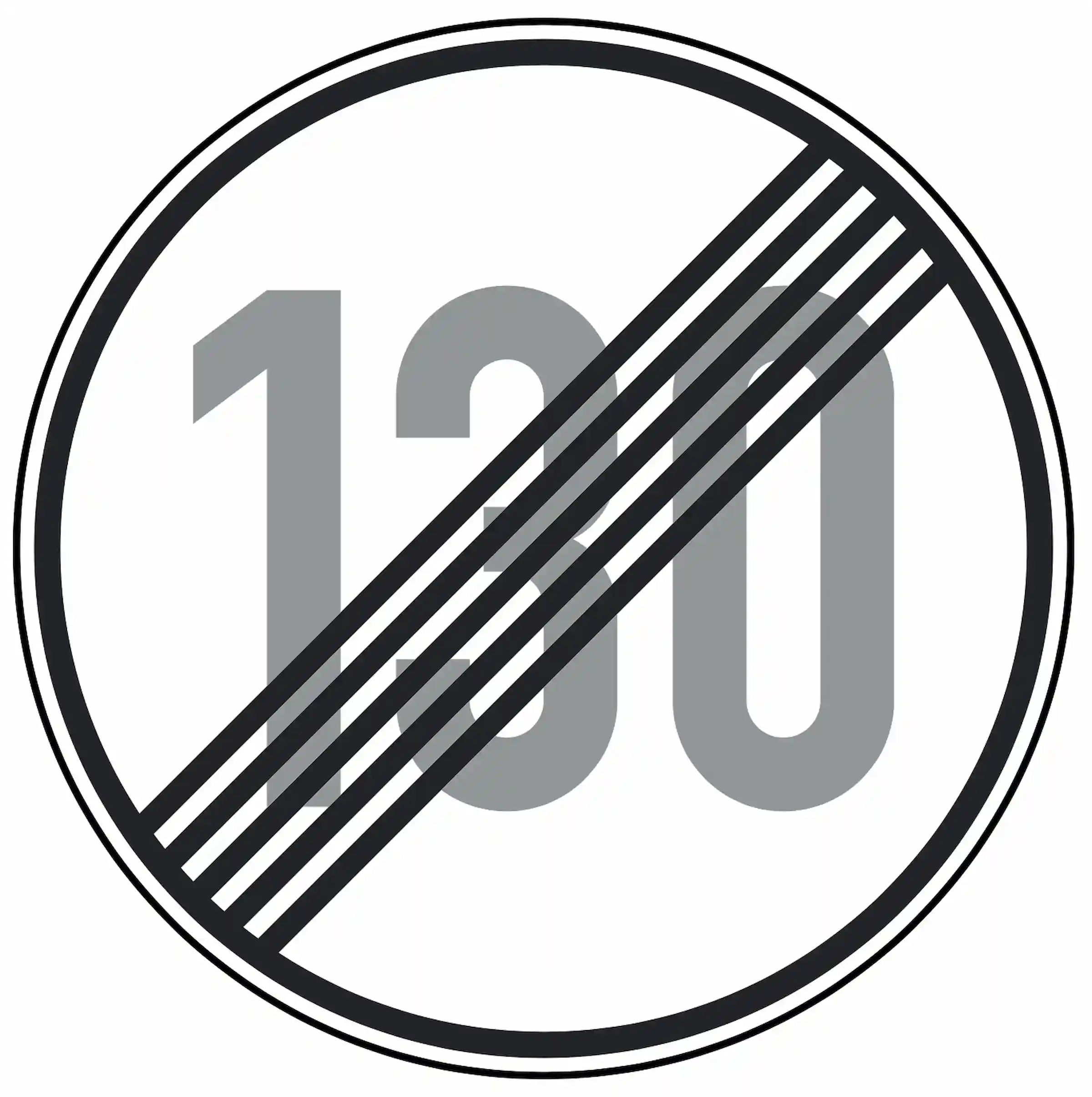 Verkehrszeichen 278-130: Rundschild, durchgestrichene „130“ – Ende der Höchstgeschwindigkeit 130 km/h.