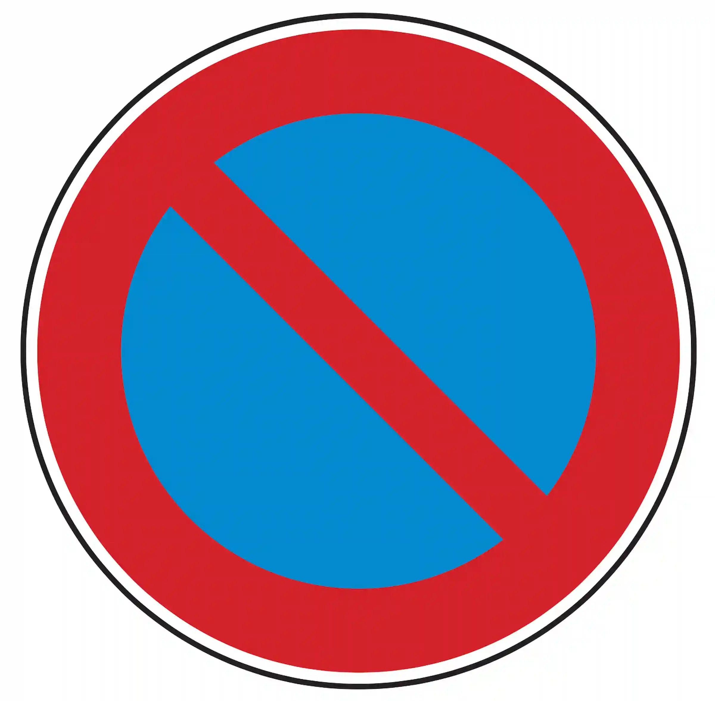 Verkehrszeichen 286: blaues Rundschild, roter Rand + roter Schrägstrich – eingeschränktes Haltverbot.