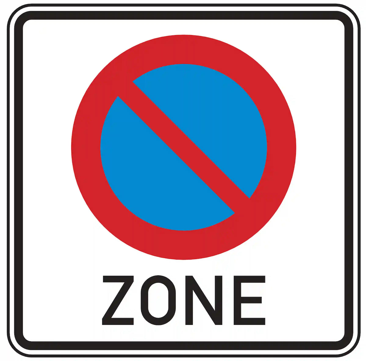 Verkehrszeichen 290.1: weißes Quadrat mit rotem Schrägstrich und „3 min“ – Beginn eingeschränkter Haltverbot-Zone.
