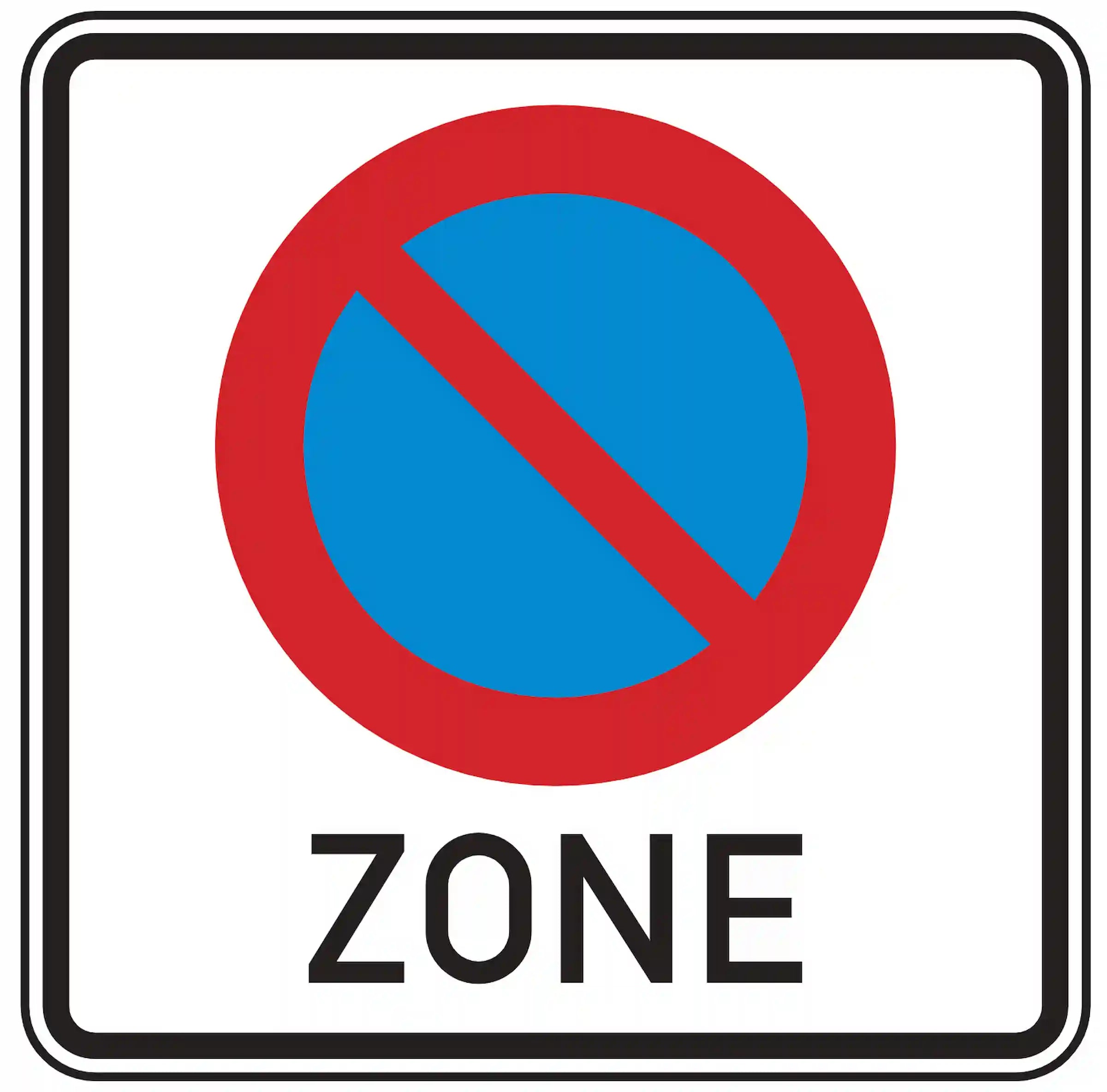 Verkehrszeichen 290.1: weißes Quadrat mit rotem Schrägstrich und „3 min“ – Beginn eingeschränkter Haltverbot-Zone.