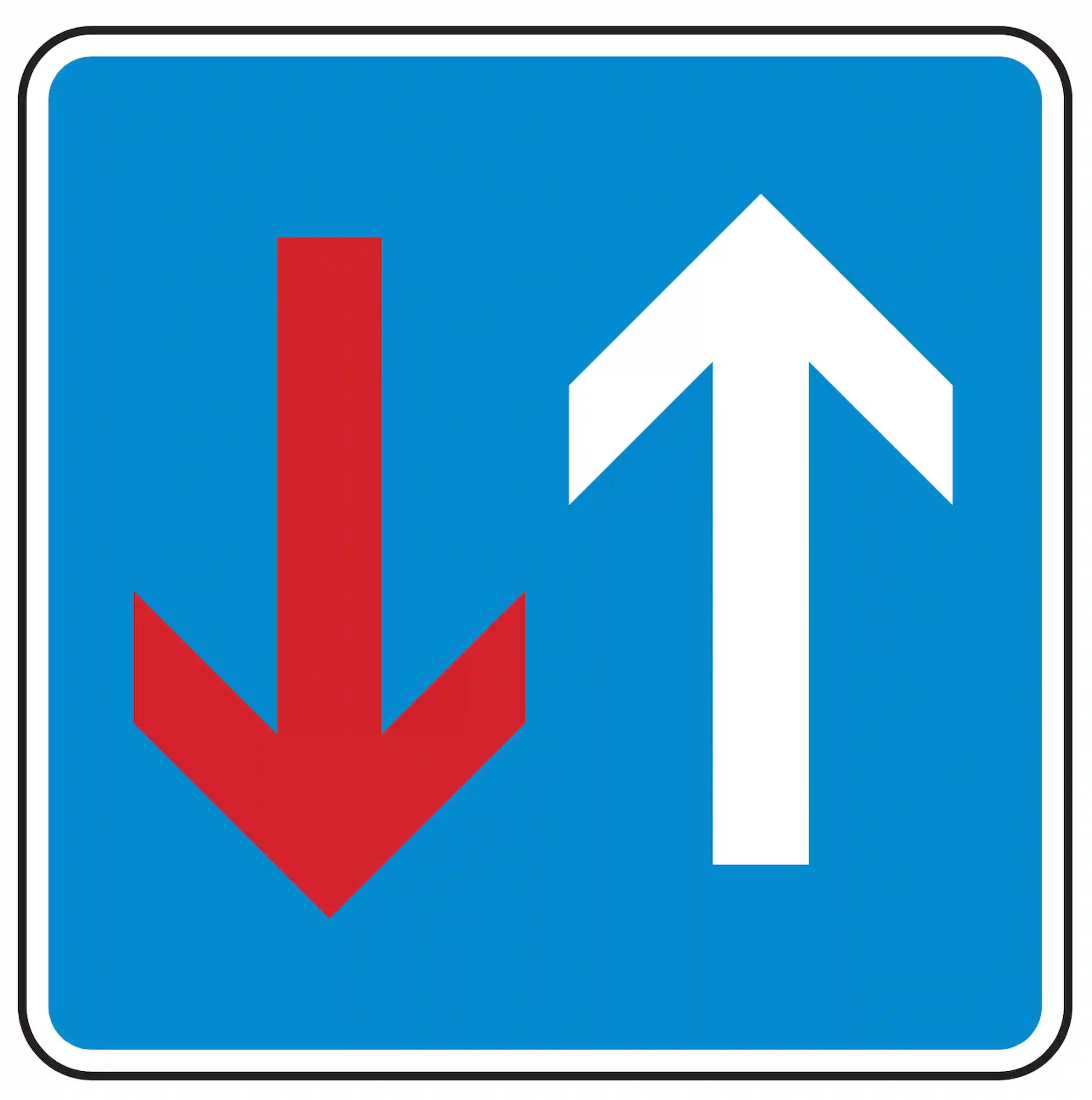Verkehrszeichen 308: Vorrang an Engstelle vor dem Gegenverkehr.