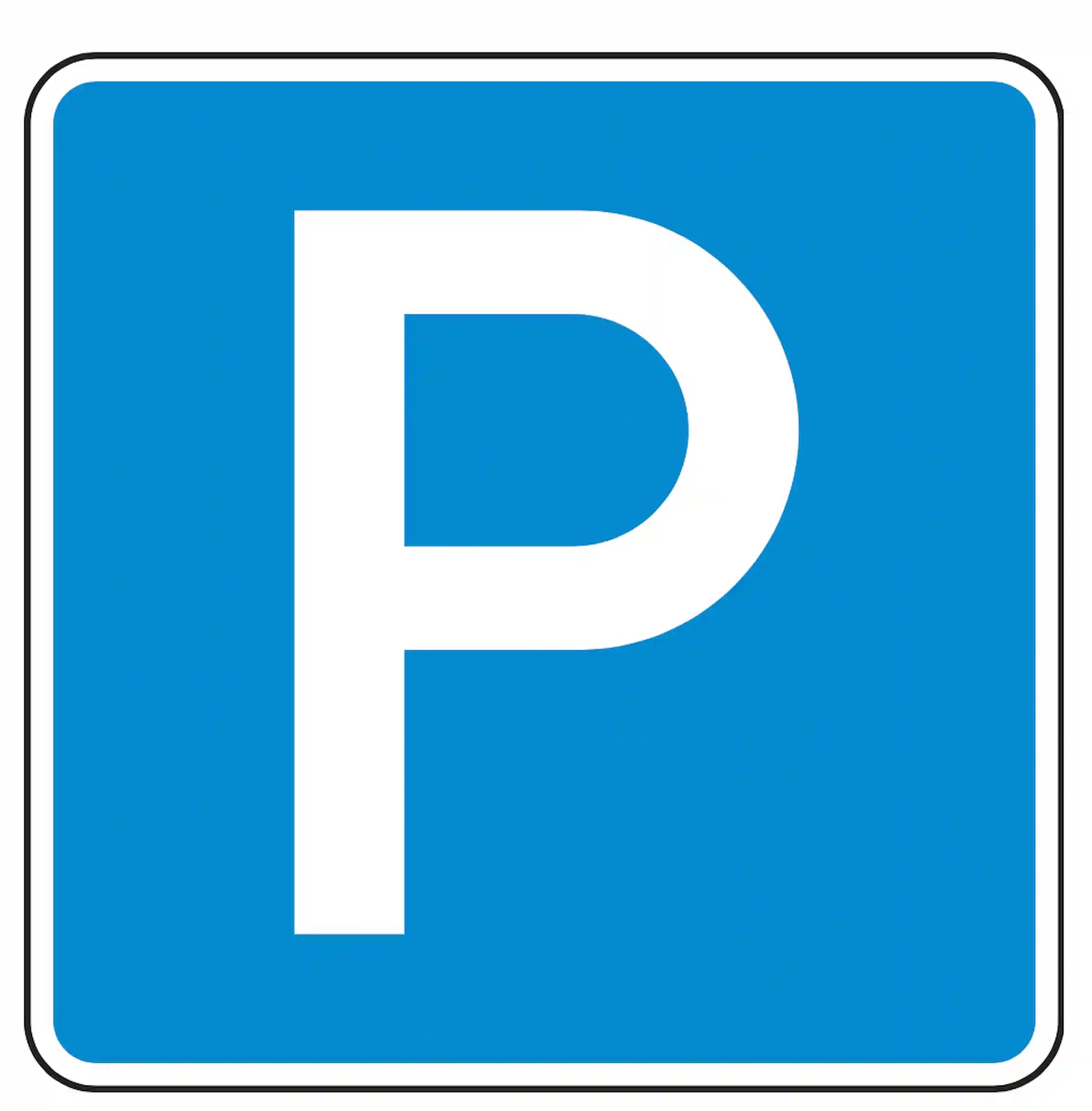 Verkehrszeichen 314: blaues Quadrat mit weißem P – Parken erlaubt.