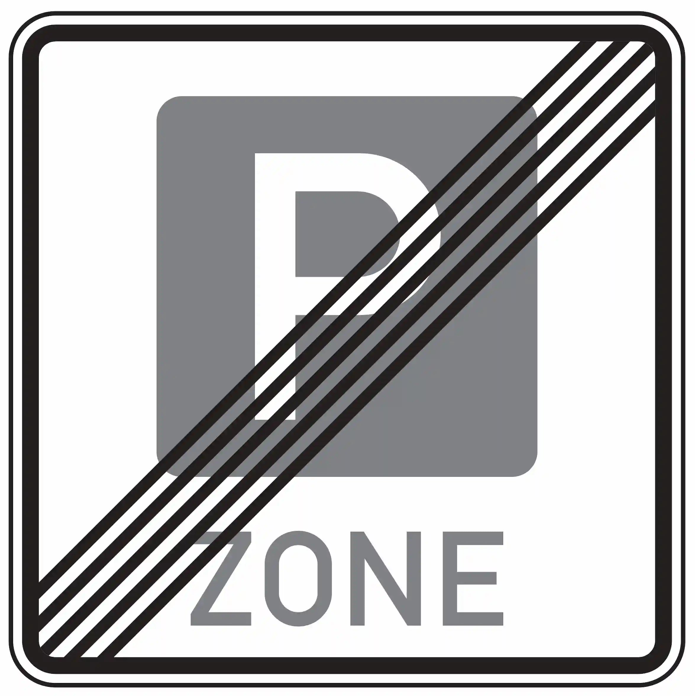 Verkehrszeichen 314.2: Ende der Parkraumbewirtschaftungszone.