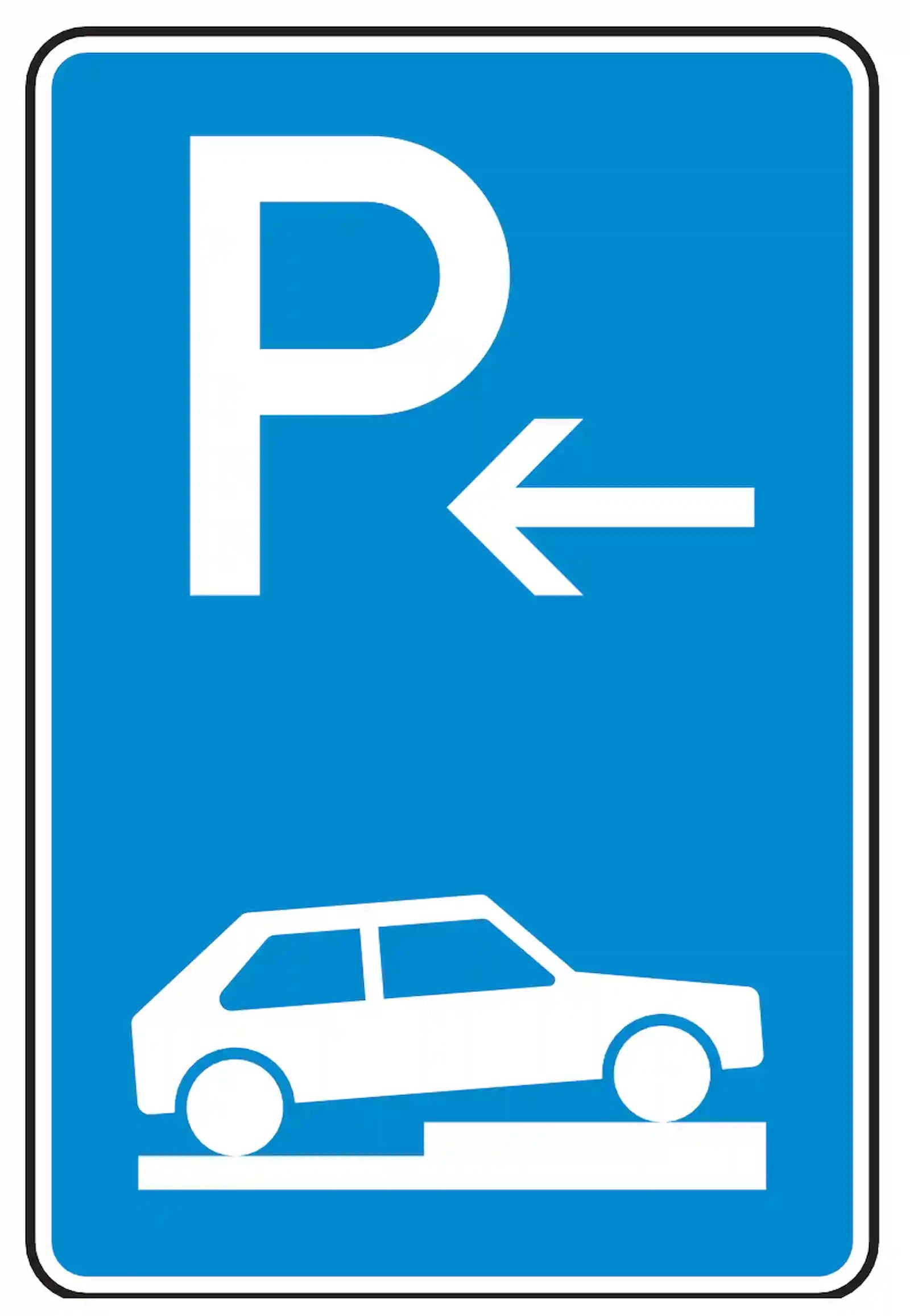 Verkehrszeichen 315-76: Beginn halb queres Gehwegparken, rechts, bis 2,8 t.