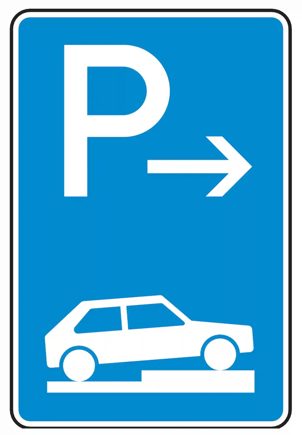 Verkehrszeichen 315-77: Ende halb queres Gehwegparken, rechts, bis 2,8 t.