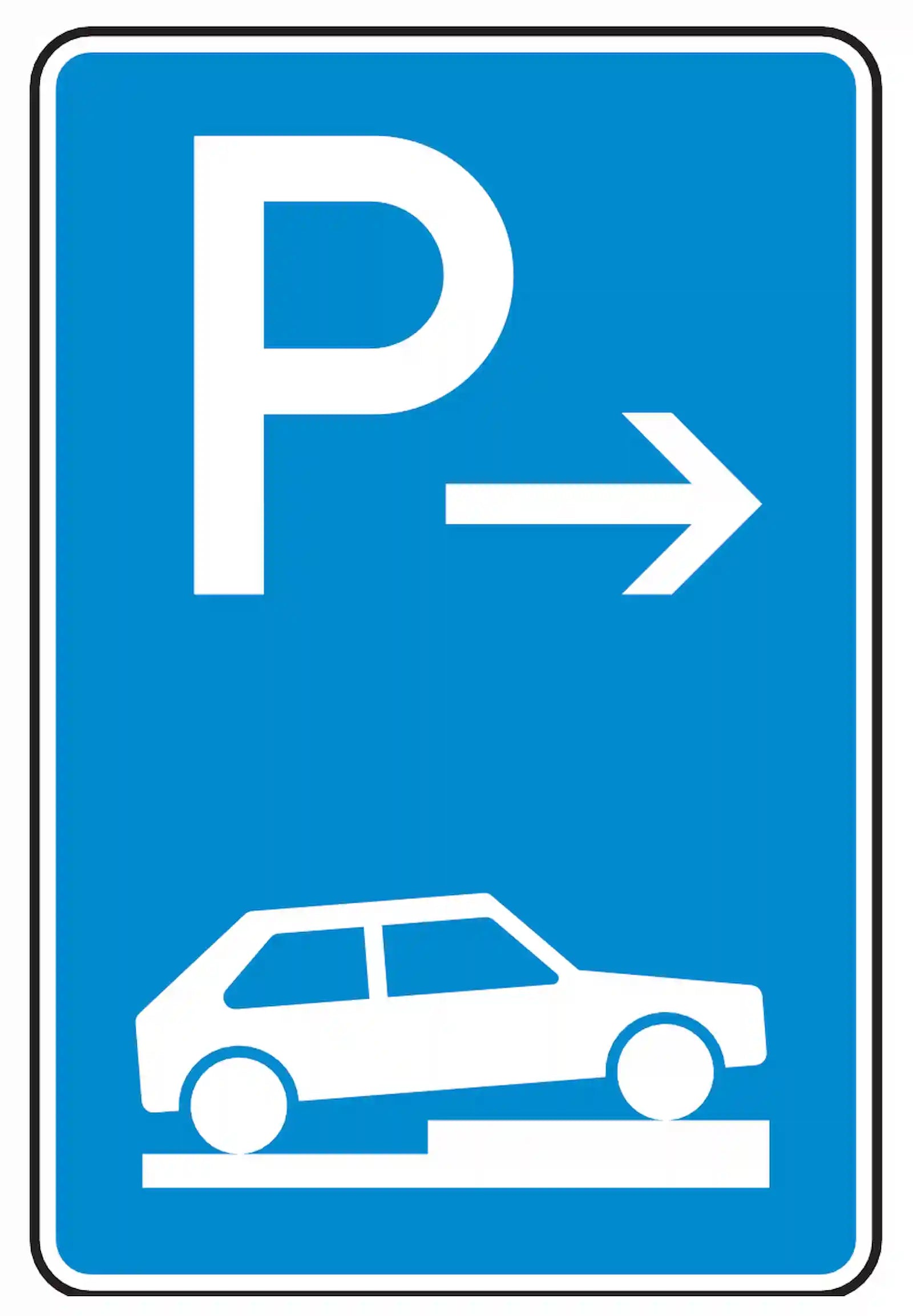 Verkehrszeichen 315-77: Ende halb queres Gehwegparken, rechts, bis 2,8 t.